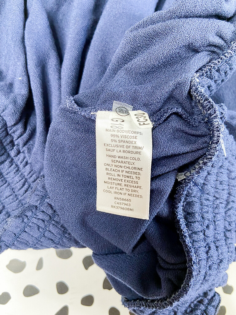 NEW NWT ABOUND TIE STRAP COLD SHOULDER NAVY BLUE ELASTIC TRIM BUBBLE TOP SZ L