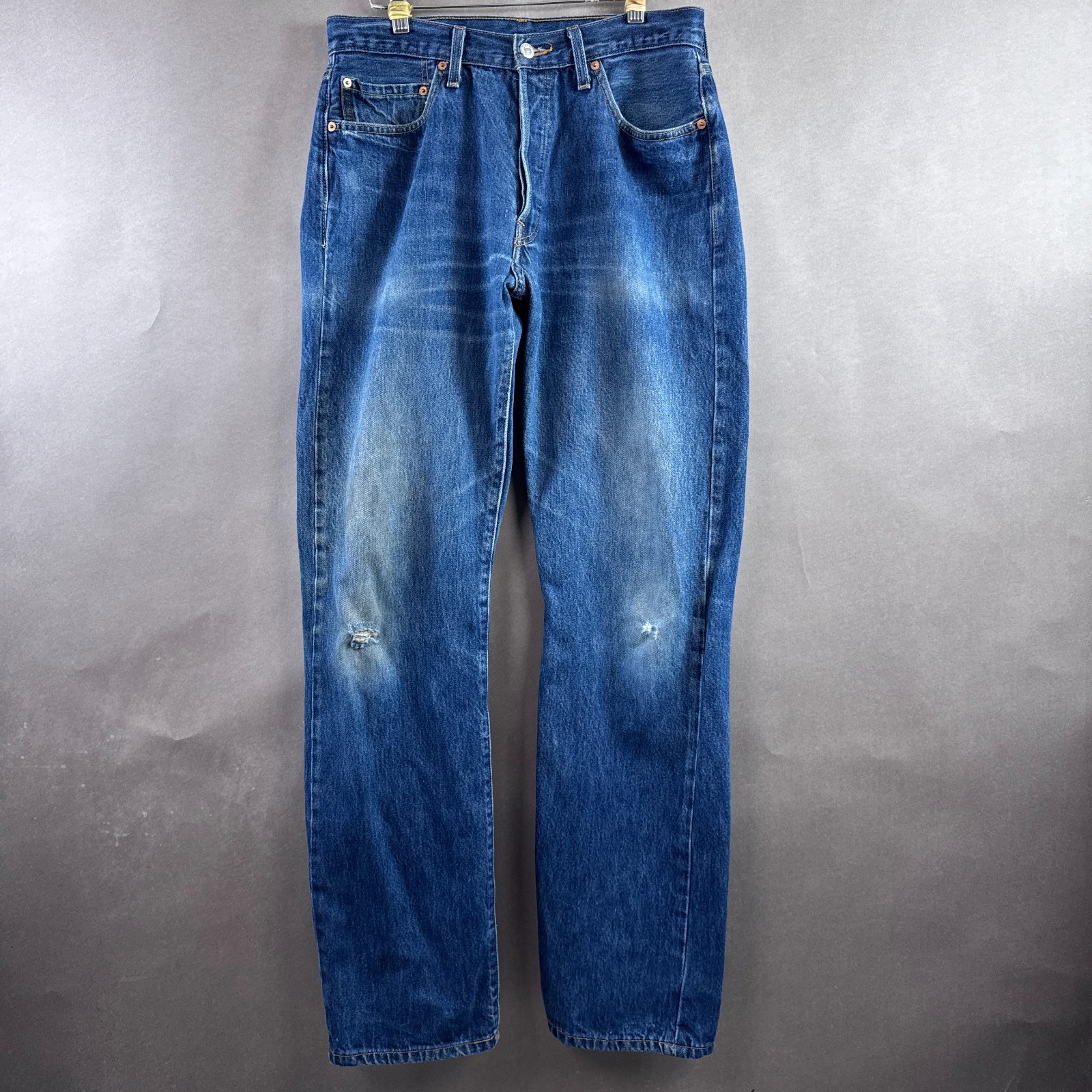 Levis 501 Jeans Mens 32×34 Blue Button Fly Denim Pants Thrashed Faded (Tag34x36)