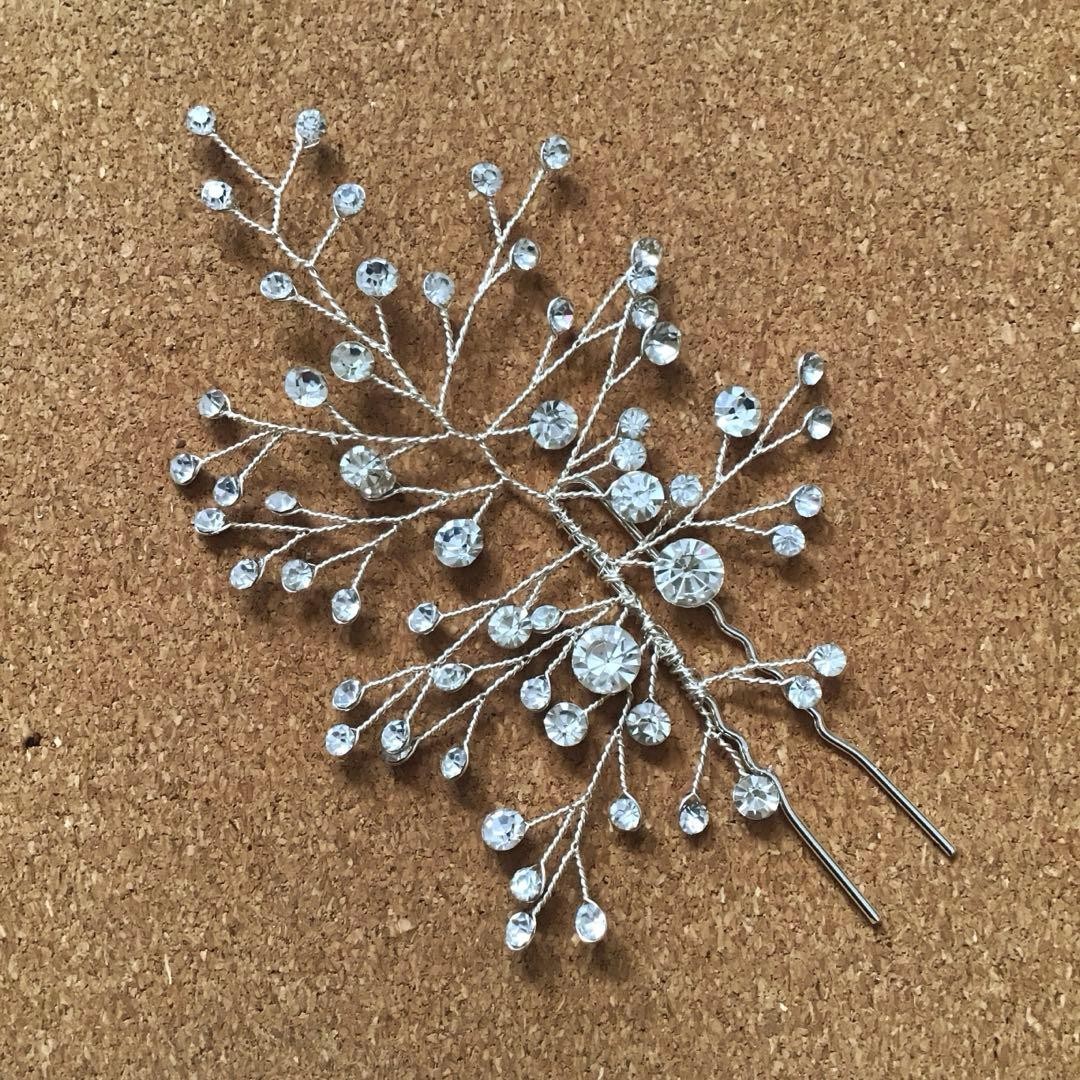 Crystal Hairpin Bridal Kimono Jewelry Silver Crystal Beaded Hair Accessory