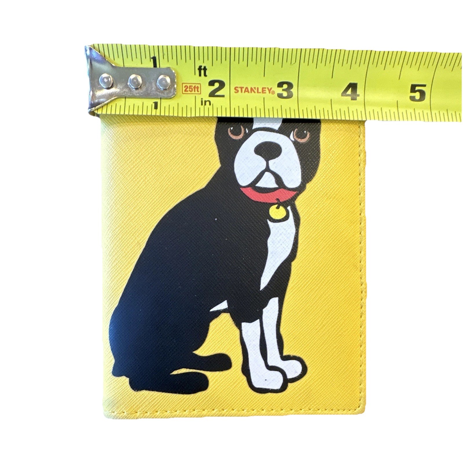 Marc Tetro Yellow Boston Terrier Faux Leather ID/Document Holder 5 1/2 x 4 in