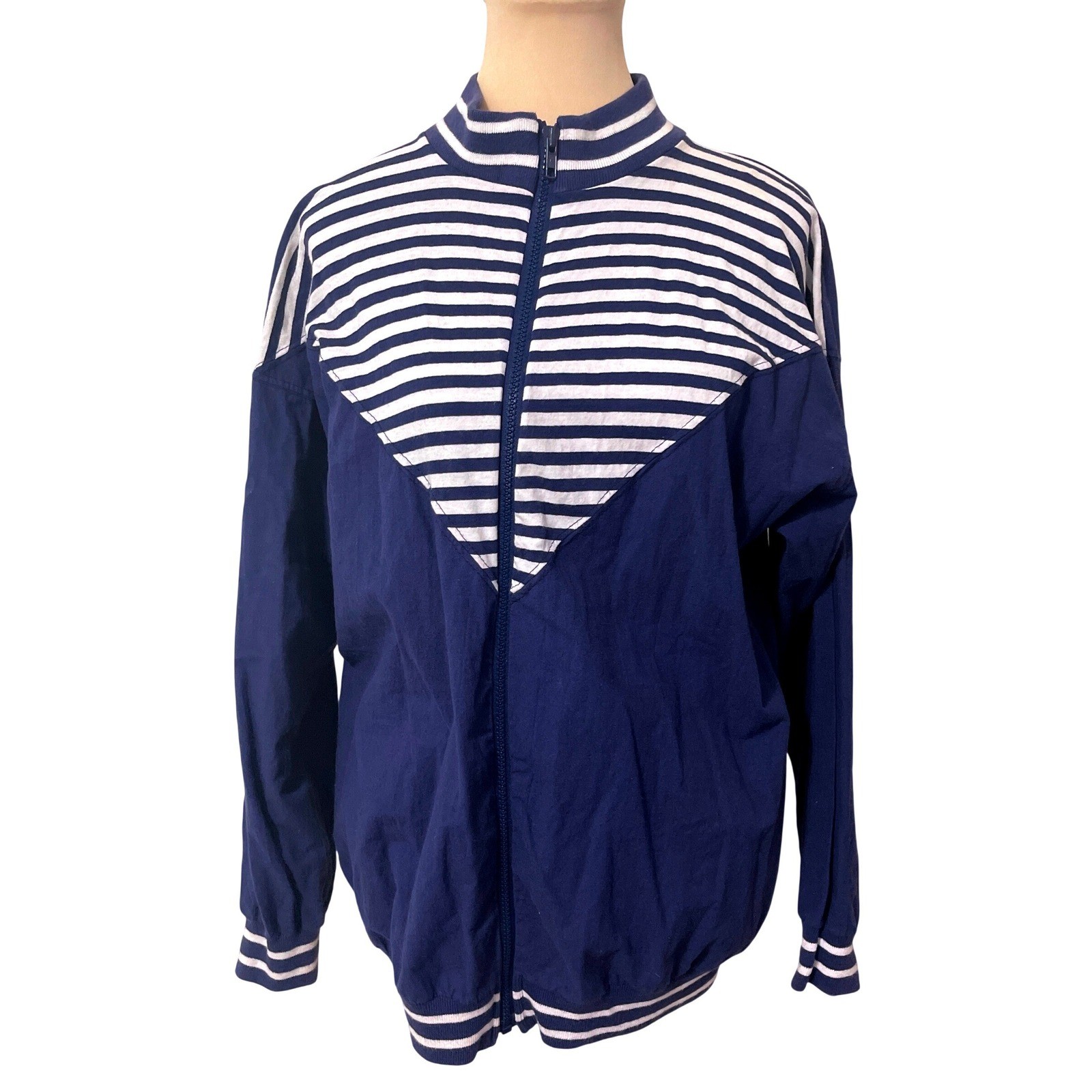 Jolly Roger Vintage Striped Track Jacket Size M Blue White Nautical Retro Sporty