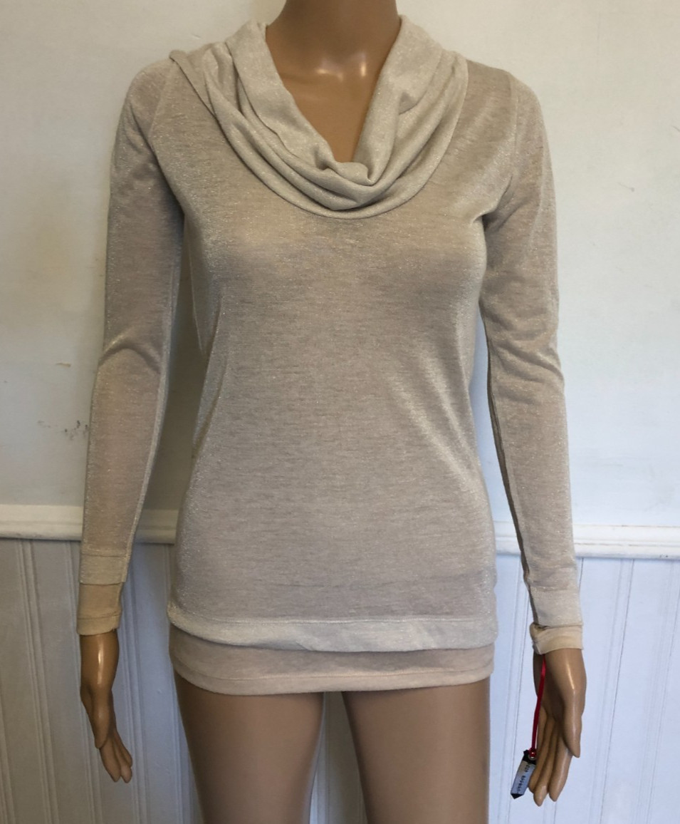 Womens Tissue Weight Semi-Sheer Tunic Top Sz S NWT Poof Gold Shimmer