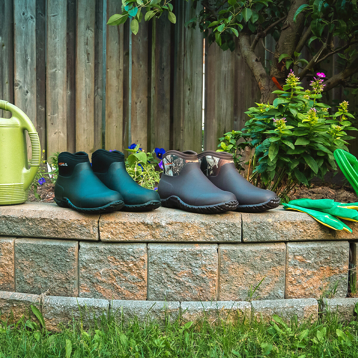 HISEA Men Ankle Rain Boot Neoprene Waterproof Non-Slip Yard Working Garden Shoes