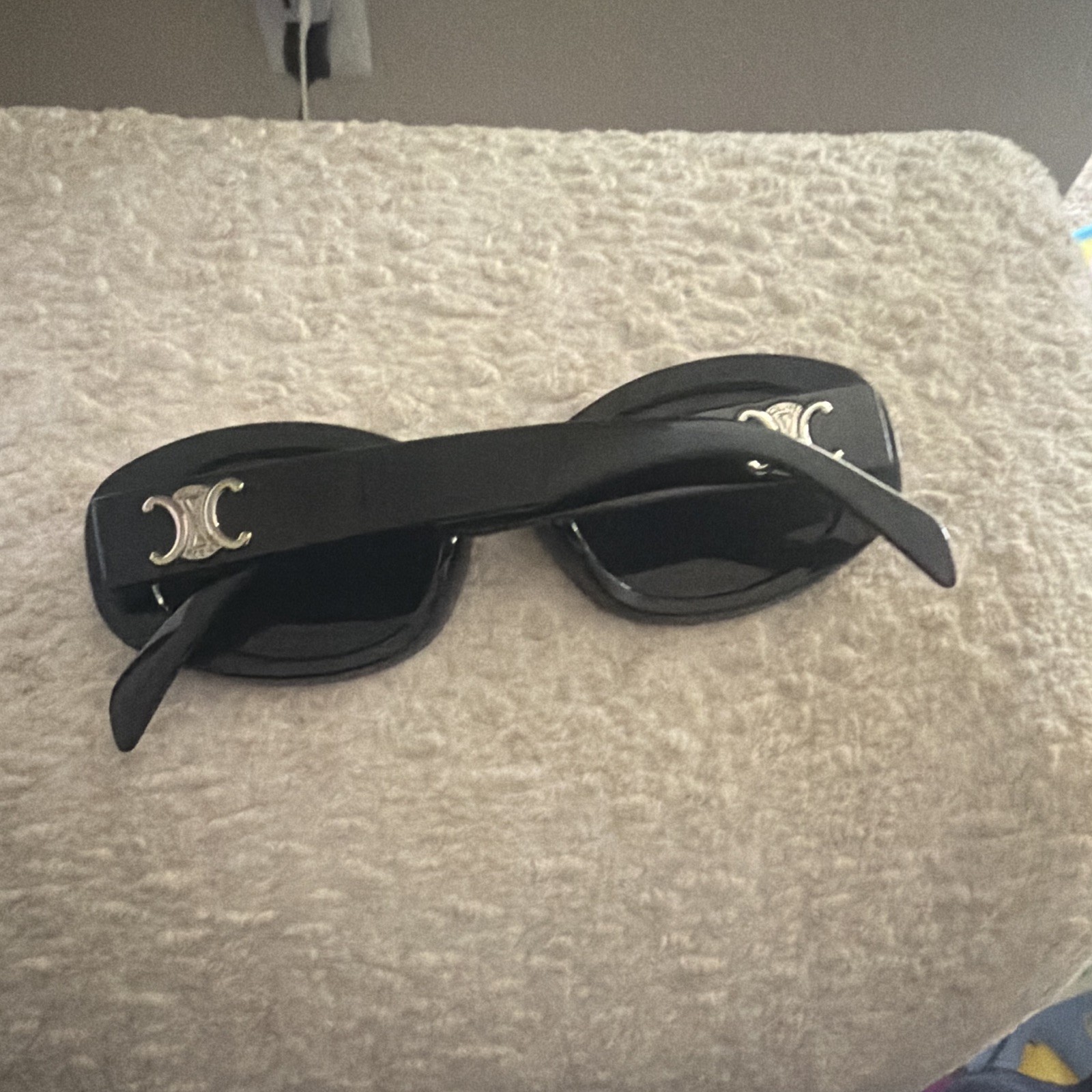 CELINE Women’s Oversized Oval Sunglasses Black Frame/Black Tinted Lens Logo