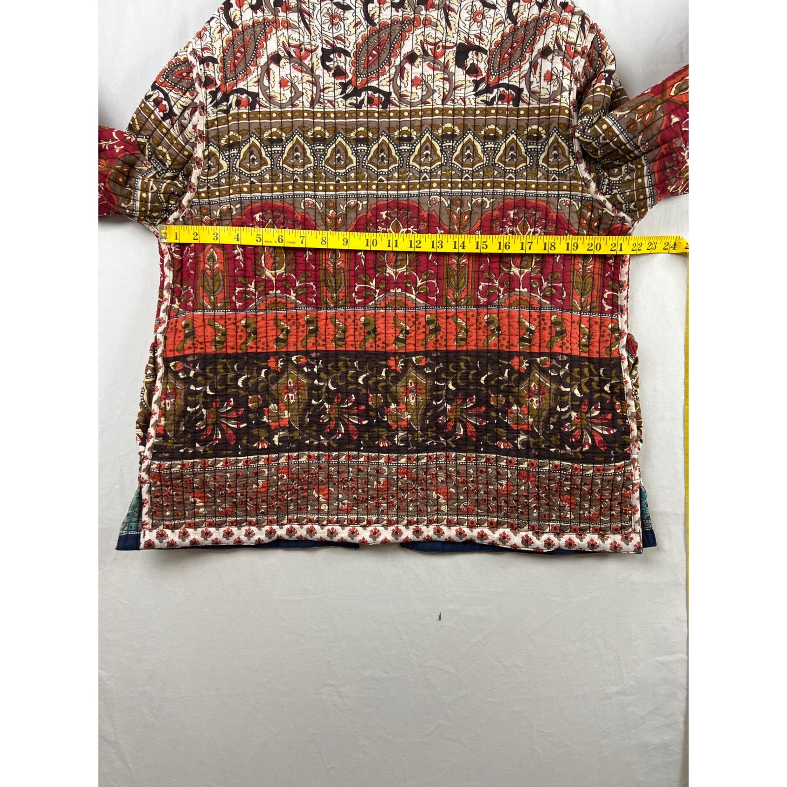 Phool Reversible Quilted Jacket Women Medium Blue Rust Cotton Paisley Boho India