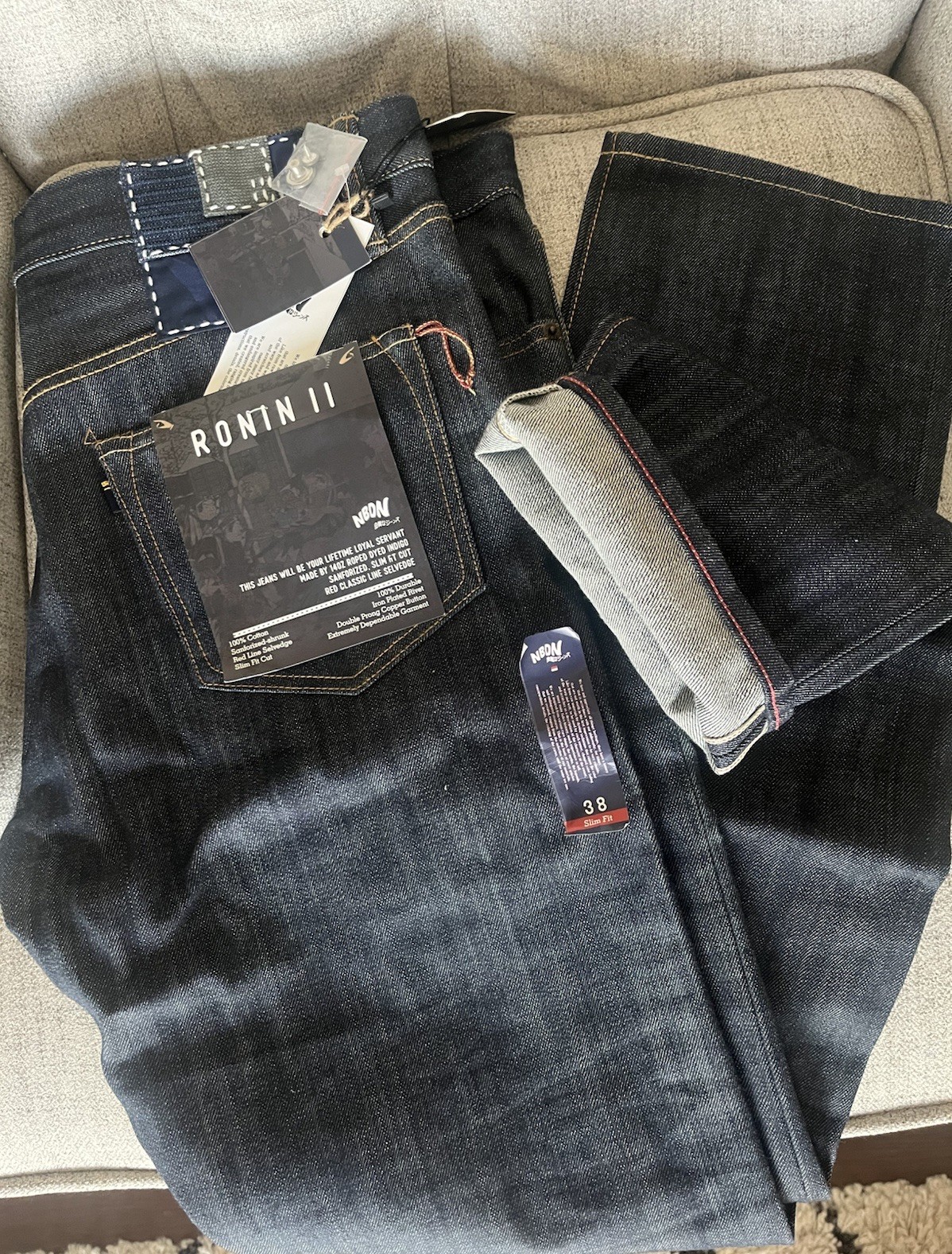 NBDN Ronin II Men’s Raw Indigo Denim Sz38 Mid Rise 5-Pocket fits like 34-36