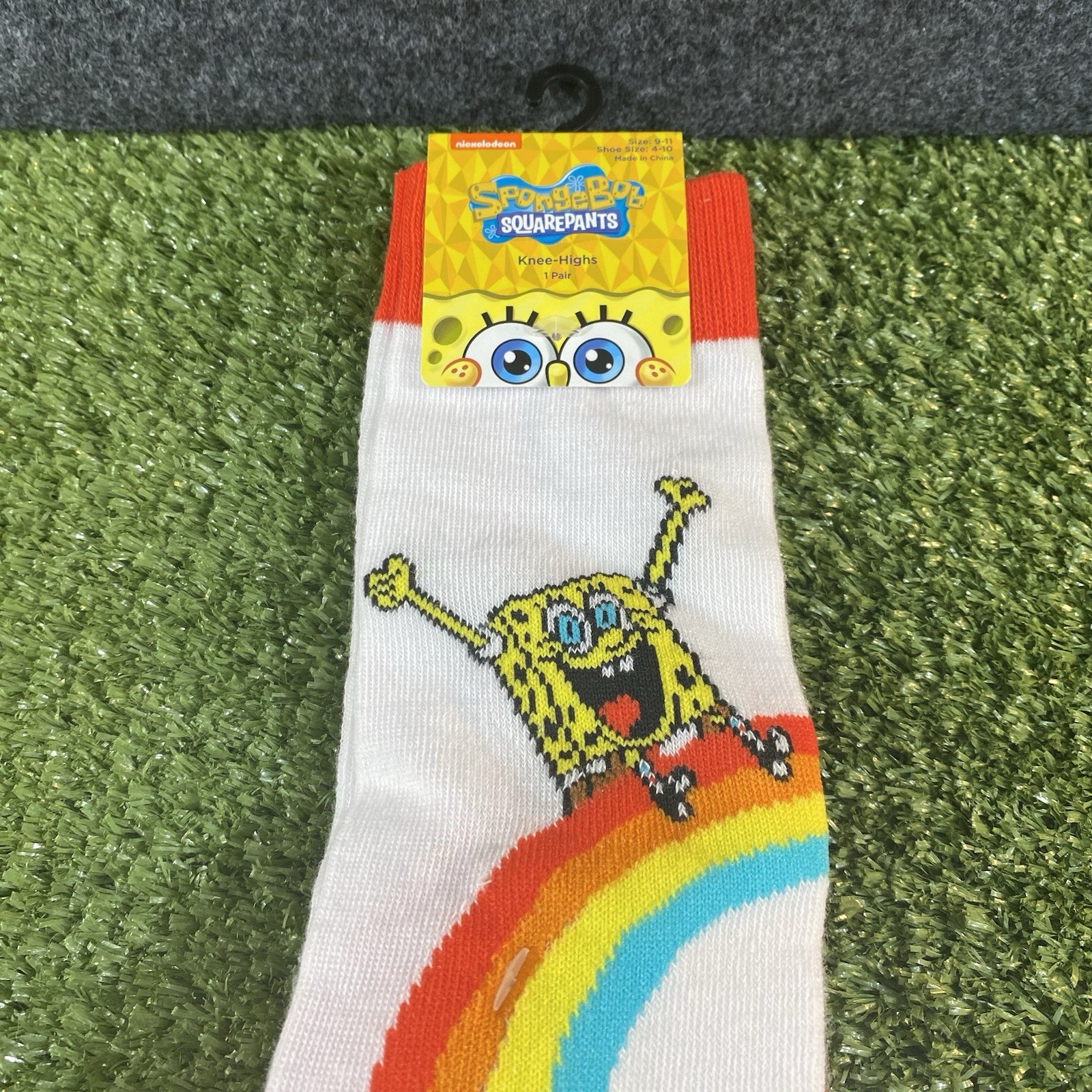 Nickelodeon Sponge Bob Square Pants Crew Socks Women LGBTQ Pride Rainbow White