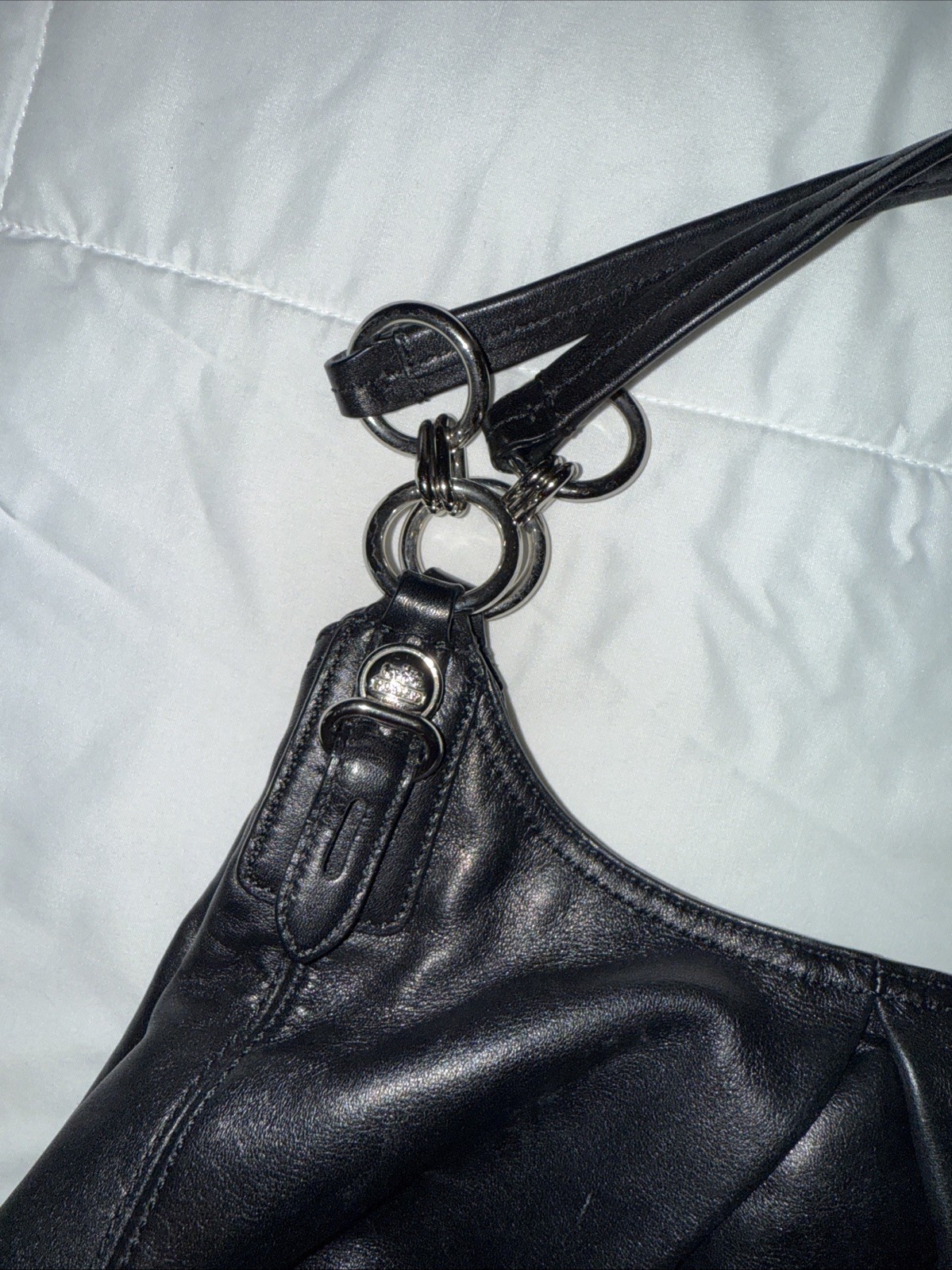 Coach Black Shoulder Bag Buckle Accent, Madison Maggie Hobo Purple Lining 15742