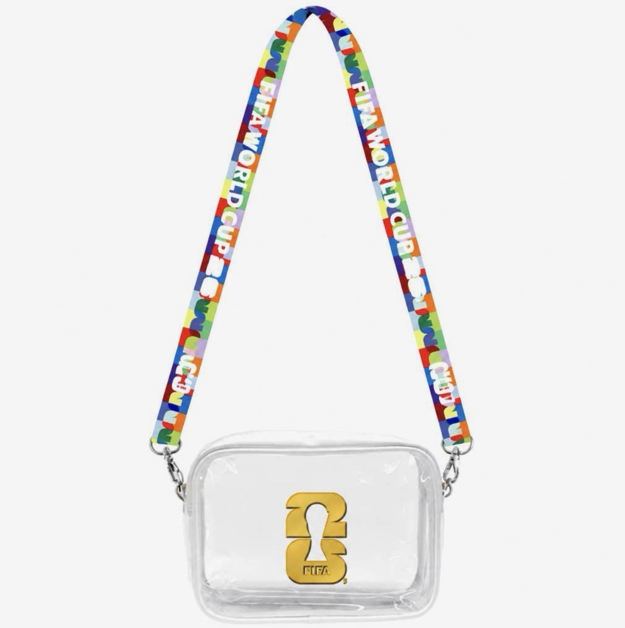 Clear FIFA Logo Pattern Crossbody Bag Detachable Multicolor Strap Zip Silver