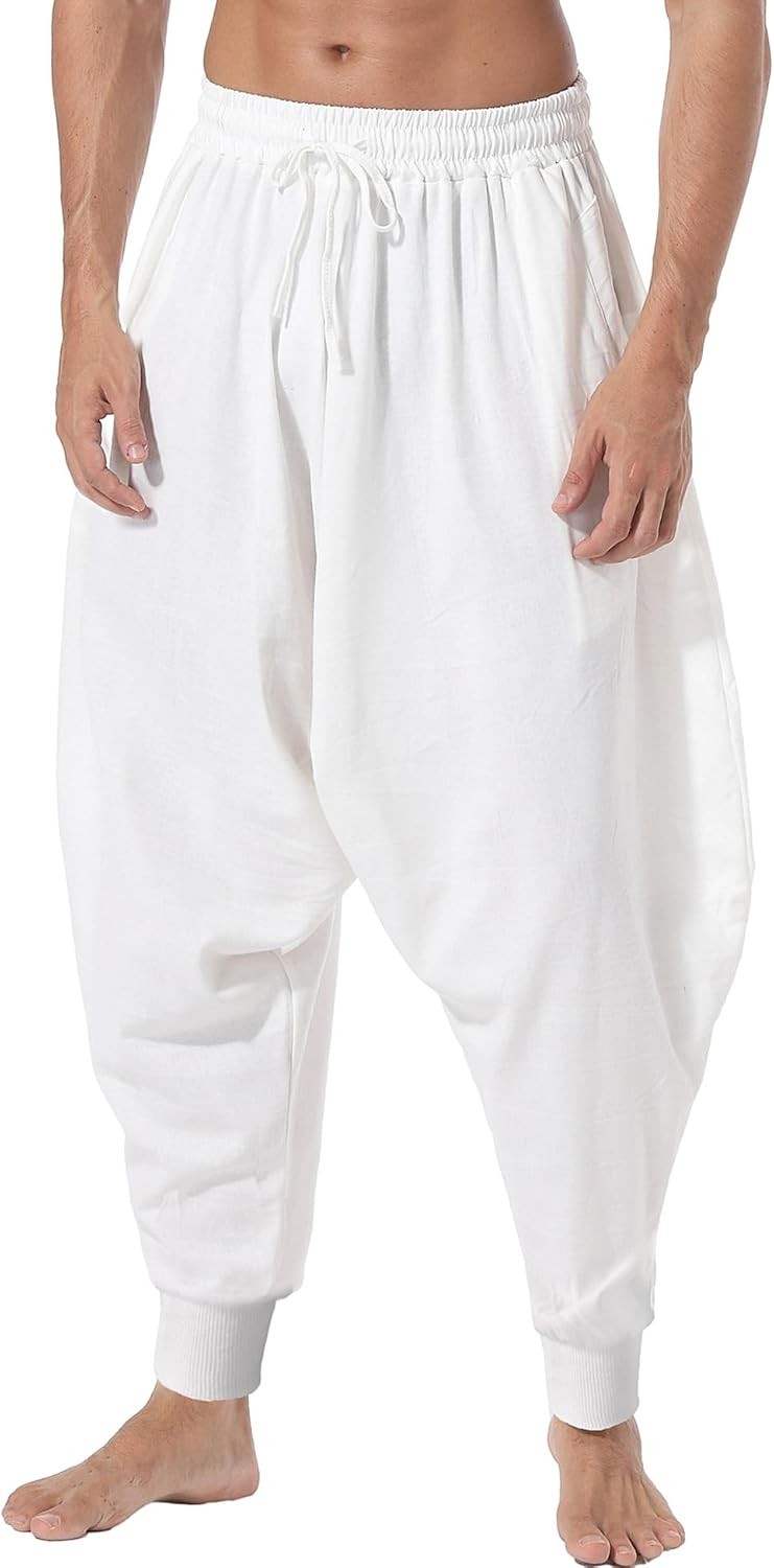 Men’s Harem Pants Baggy Casual Elastic Waist Drawstring Boho Hippie Lounge
