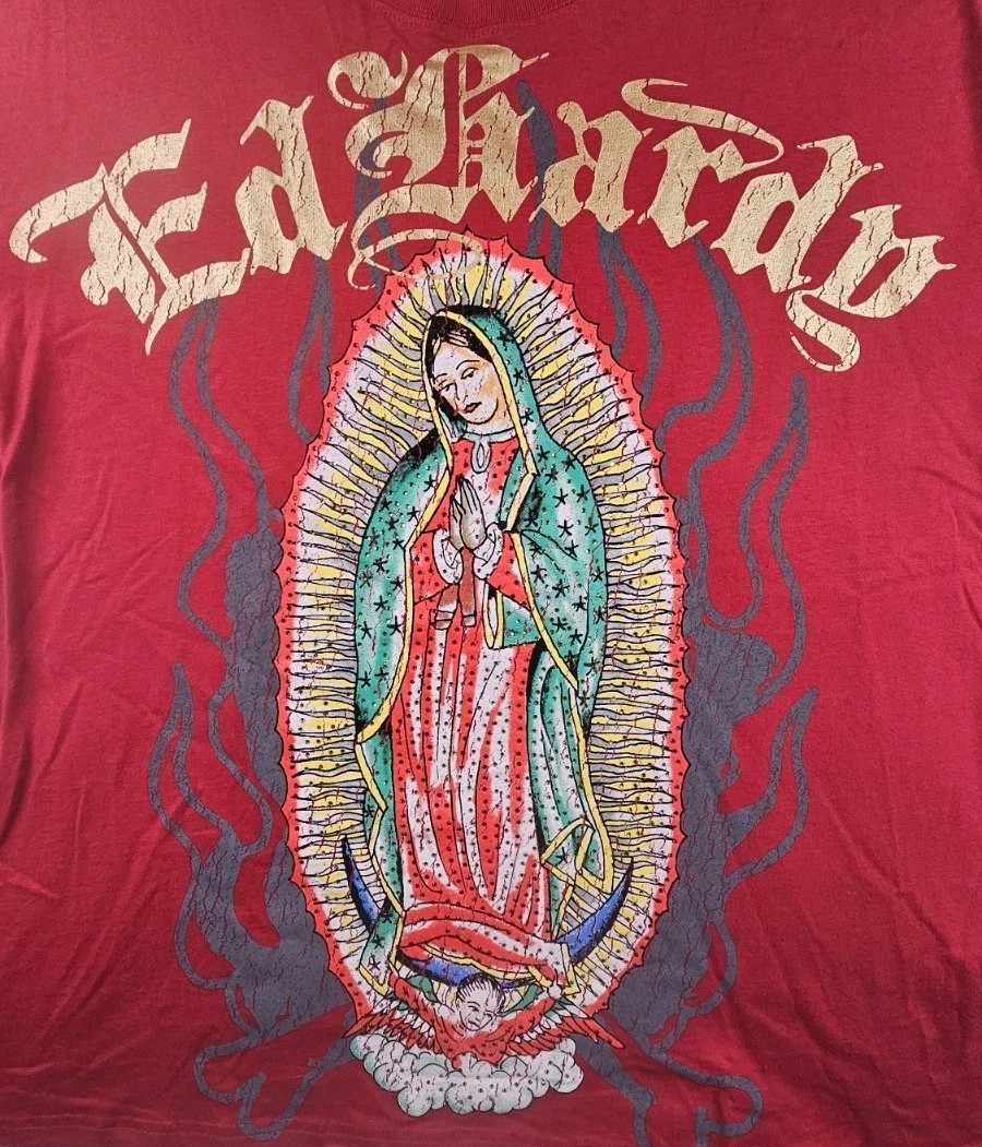 Ed Hardy Religion Jesus Mother Mary Mens XL Graphic Print Tattoo T-Shirt Red