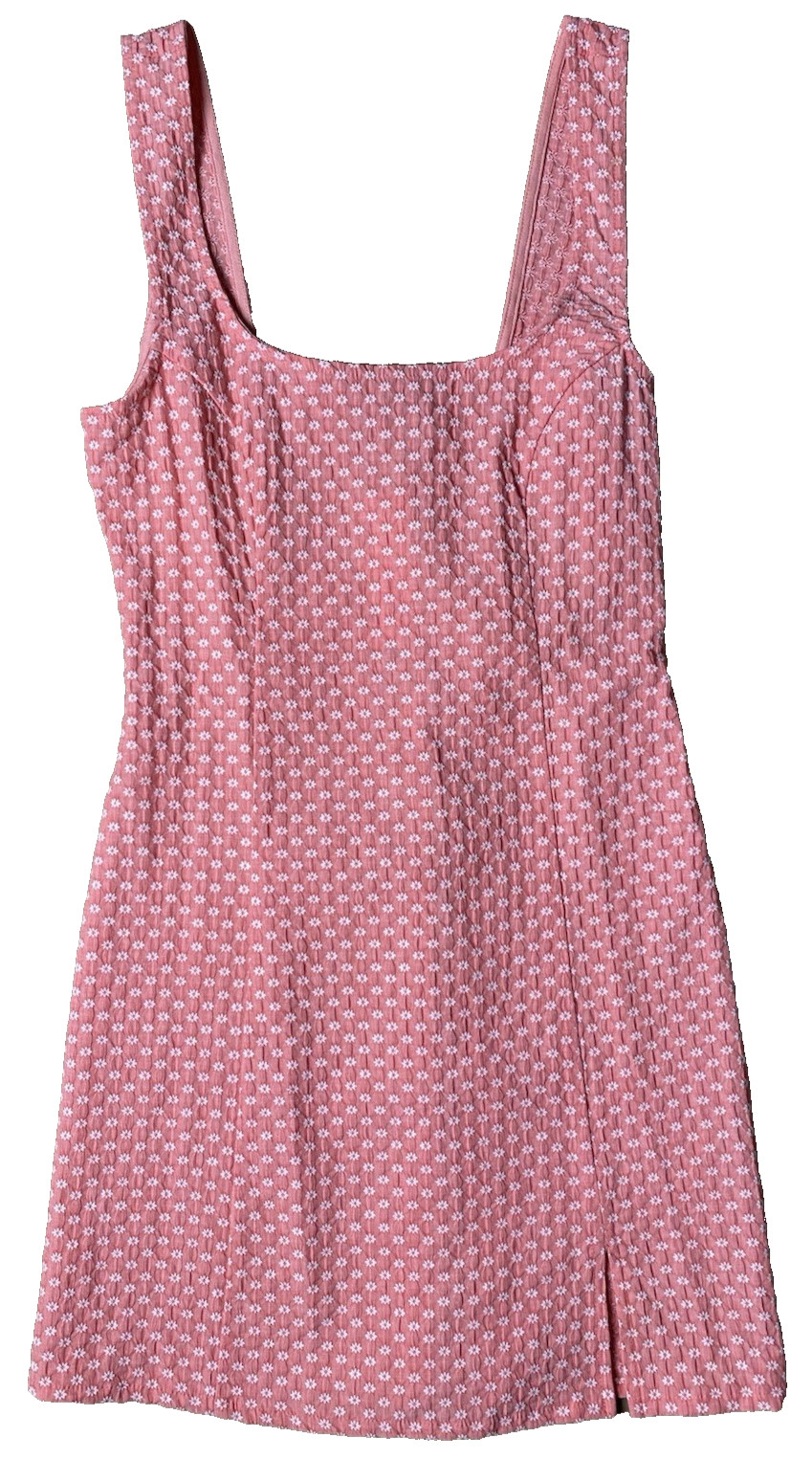 Urban Outfitters M Medium Folly Fitted Notched Mini Dress Peach Daisy Stretch