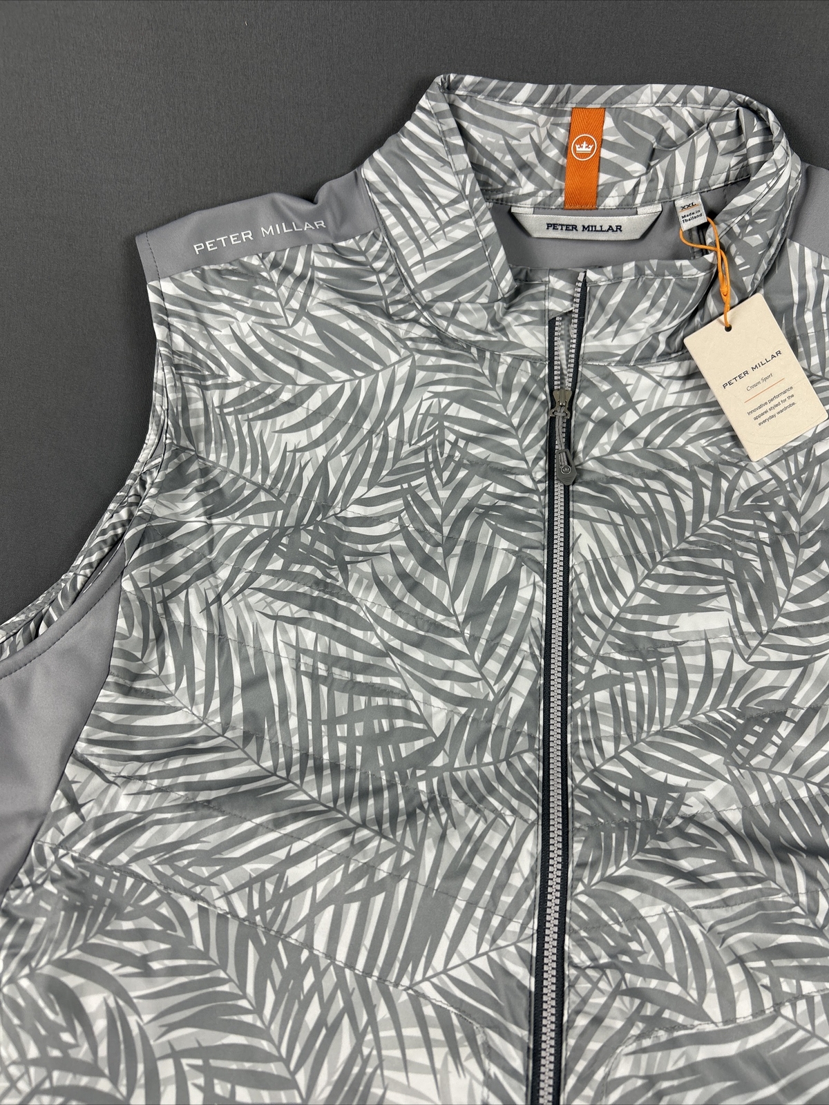 Peter Millar Golf Vest Crown Sport Elite Palms Print Full Zip XXL Gray MSRP $200