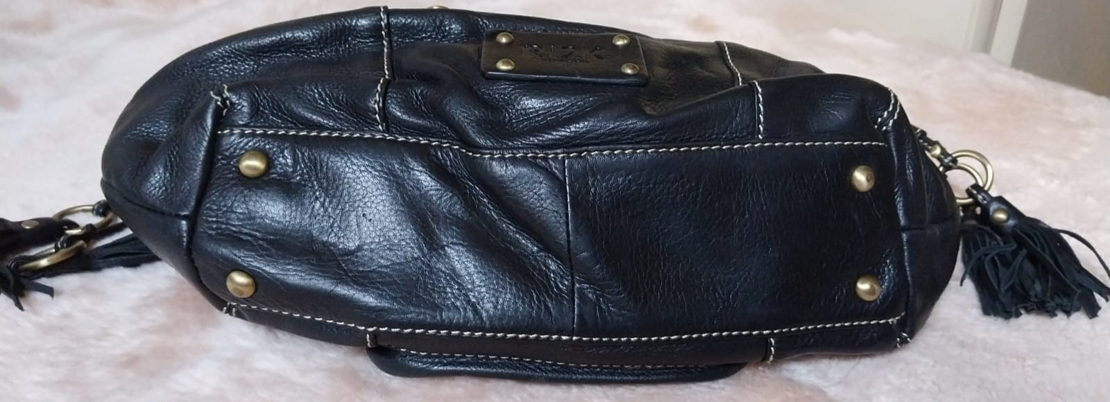 Authentic Ri2k London 100% Genuine Black Leather Handbag / Satchel