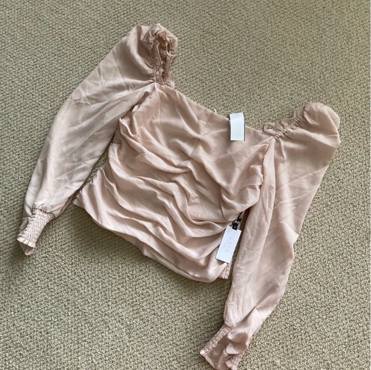 NEW ASTR Puff Long Sleeve Blouse Off Shoulder Blush Sz XL Smocked Cottagecore