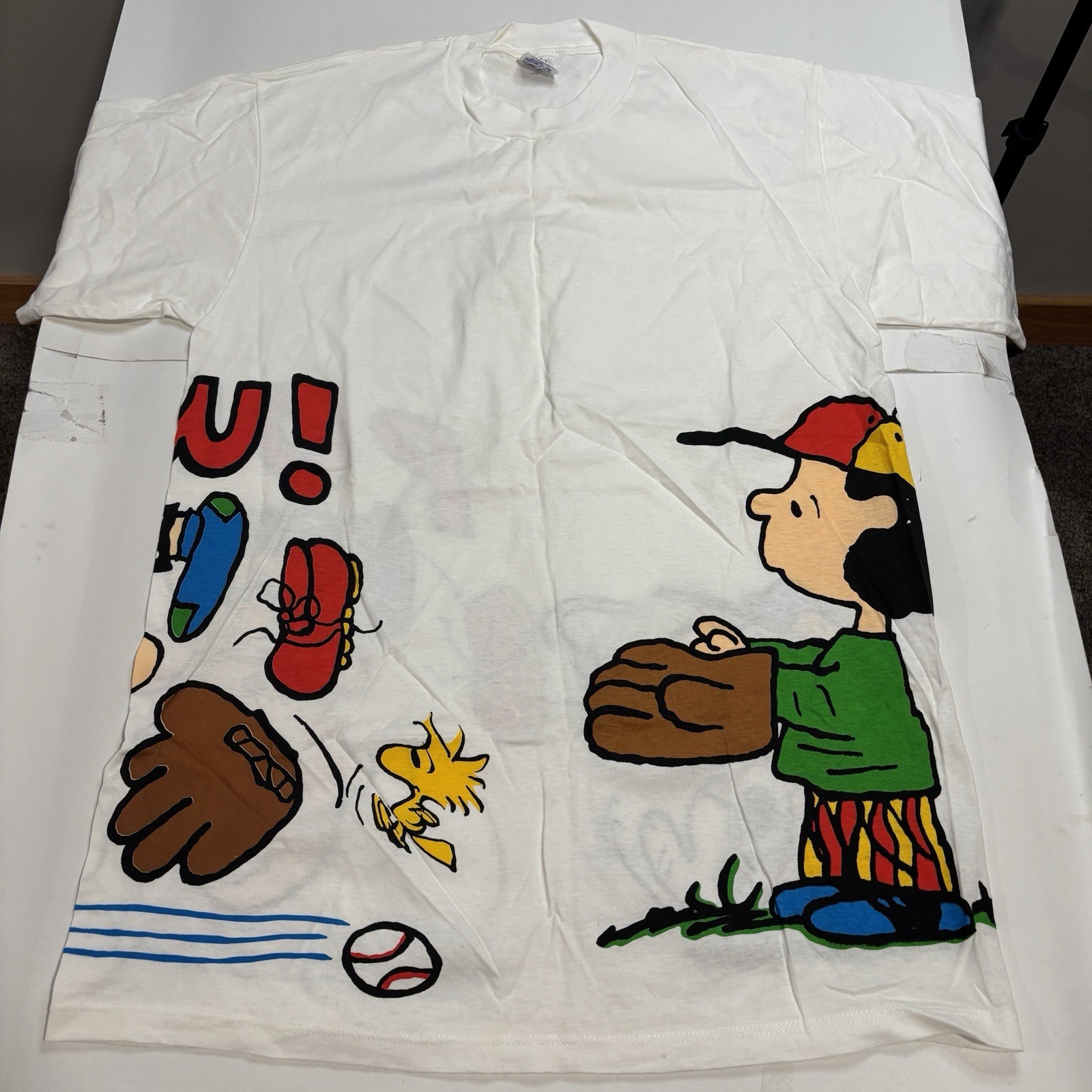 Jerzees Peanuts Baseball Graphic T-Shirt White 2 Cotton Men’s Large Vintage