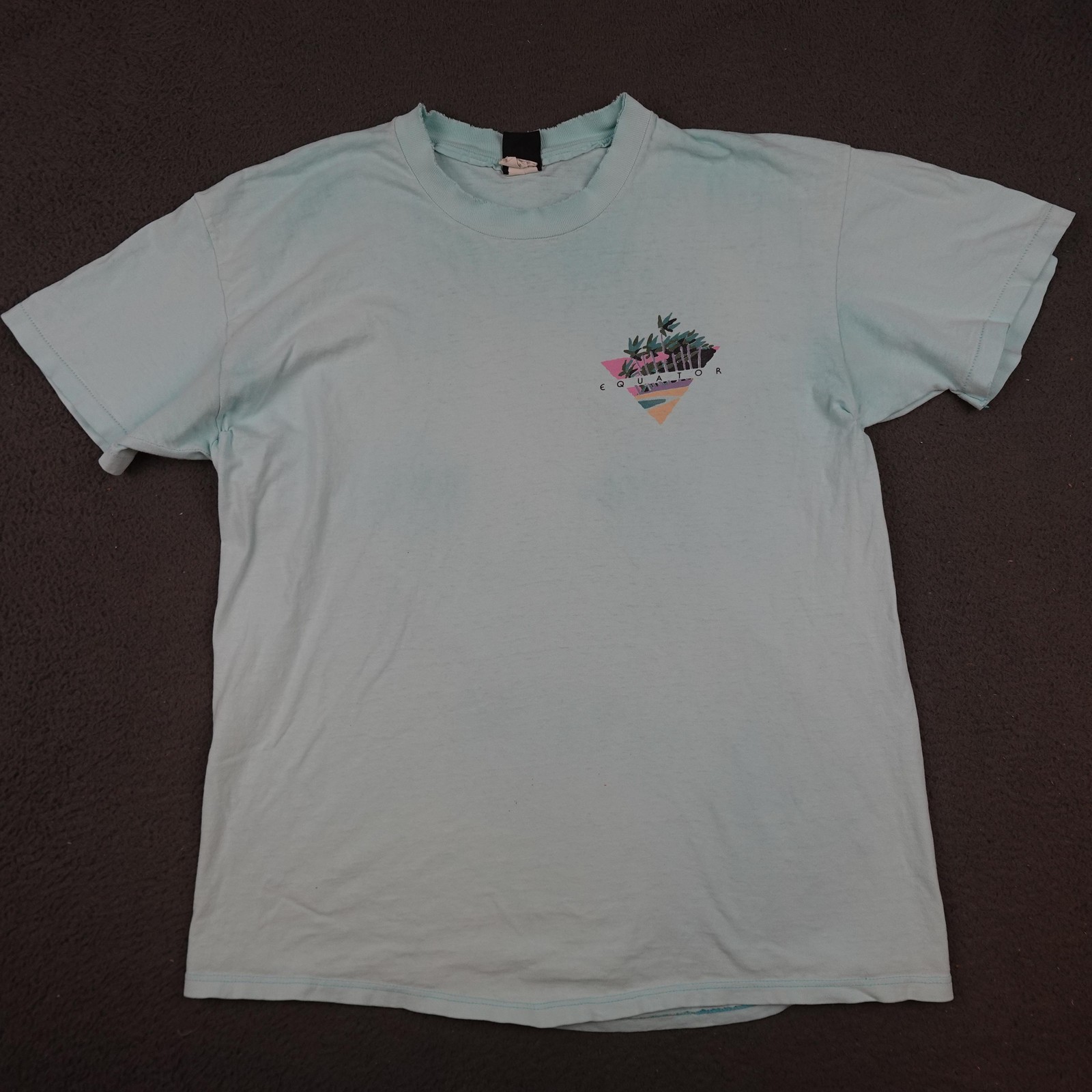 Vintage Zuma Beach Shirt Mens Medium Blue Equator Palm Tree Windsurfing 80s 1987
