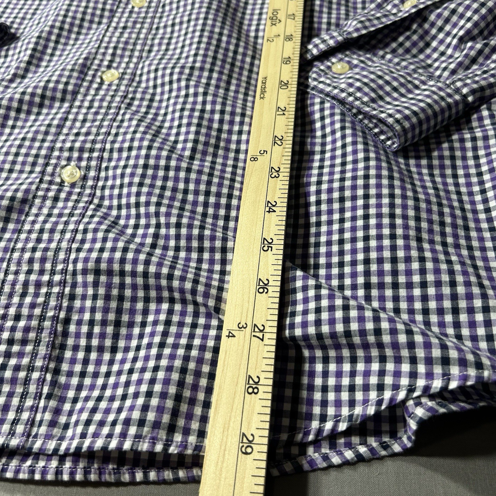 Chaps Easy Care Long Sleeve Button Down Gingham Shirt Purple White Black Medium