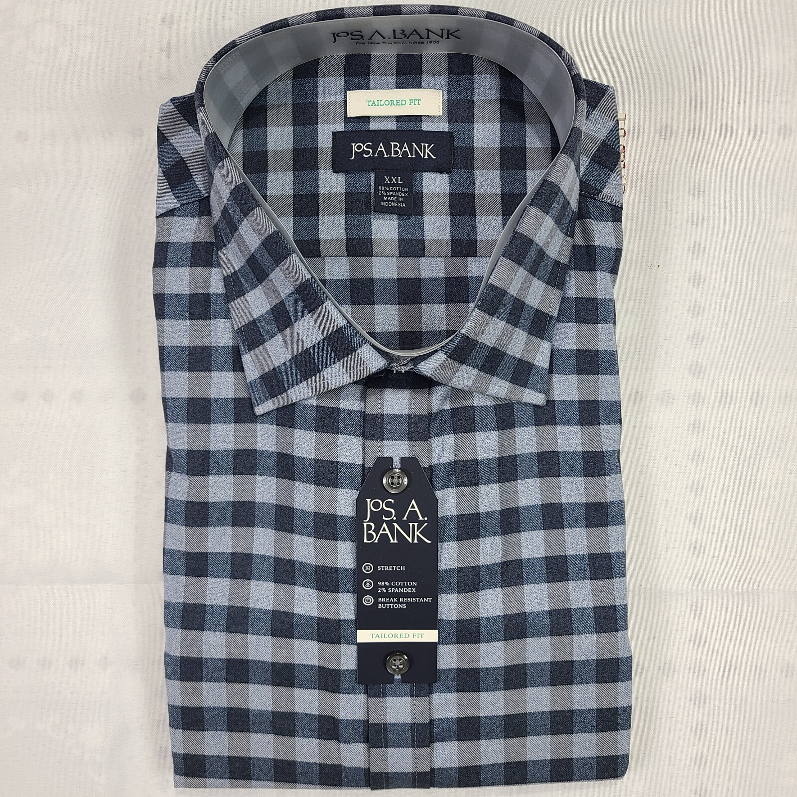 Jos A Bank Long Sleeve Button Down 2XL XXL Blue Shirt Tailored Fit NEW NWT #K57
