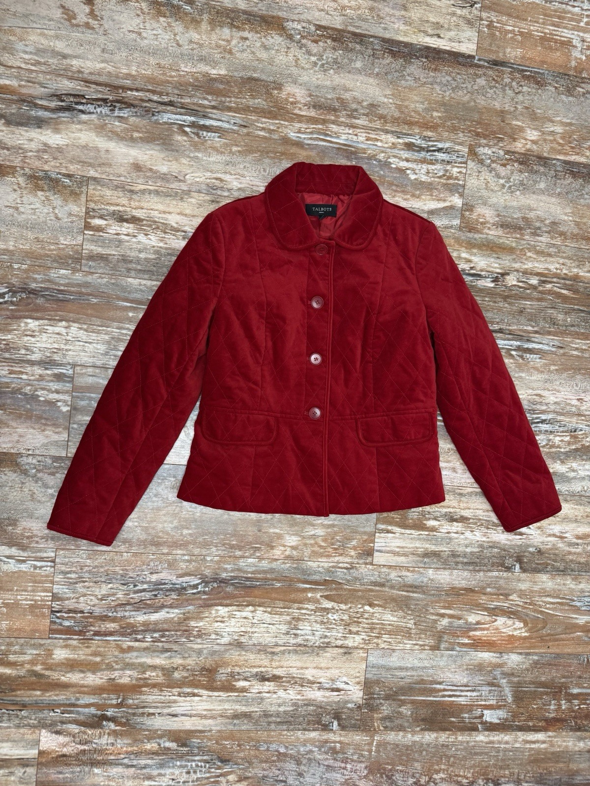Women’s Talbots Petites Red Quilted Button Up Jacket Size 6 P New With Tags