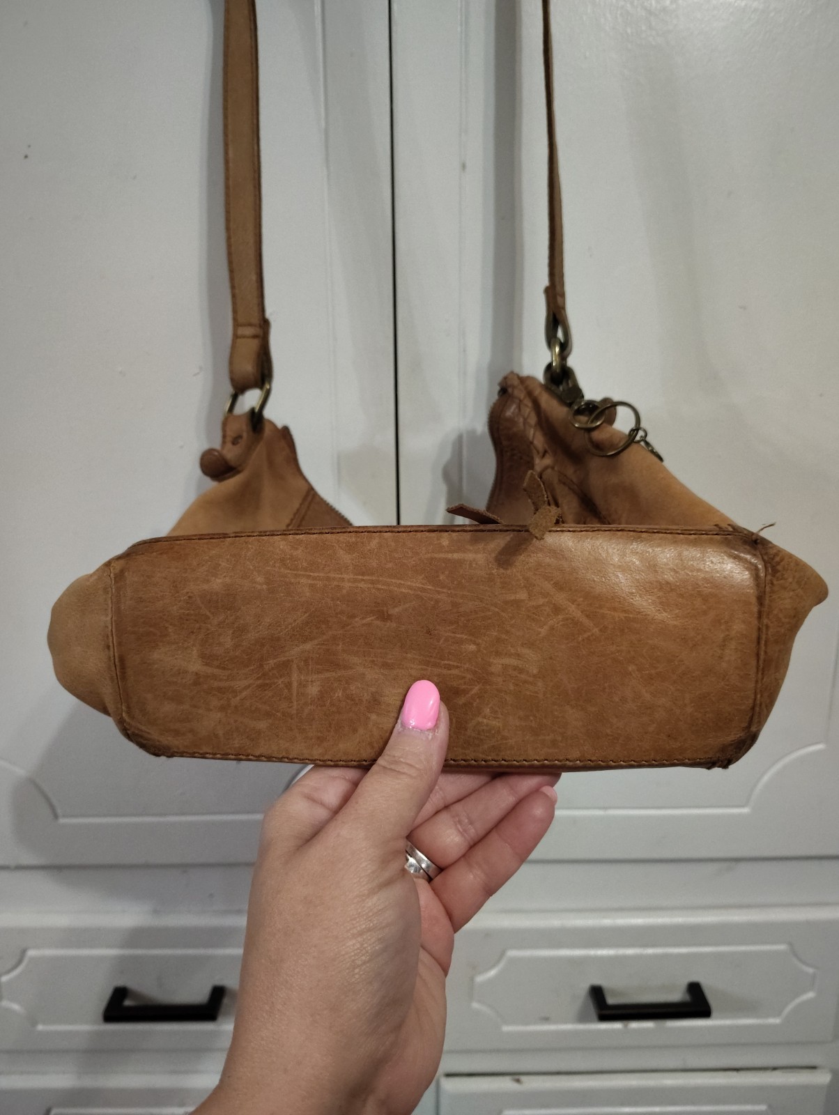 The Sak Ashland Embossed Leather Crossbody Bag Tobacco Floral Emboss