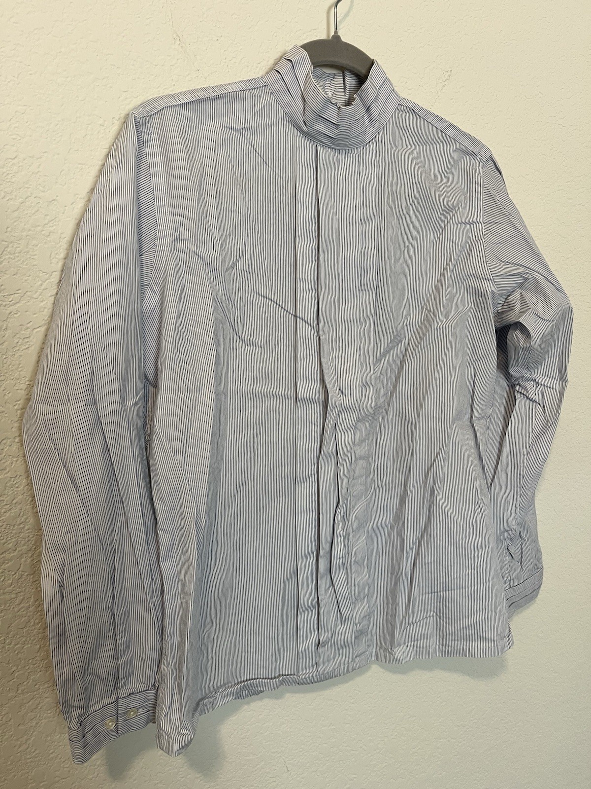 Lands End Blouse Women’s 8 Button Blue High Neck Long Sleeve Classic 100% Cotton