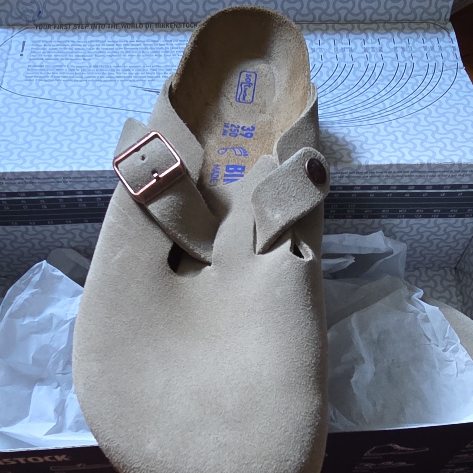 Birkenstock Boston Taupe Suede Clog Sandals Adjustable Strap EU 39 Regular