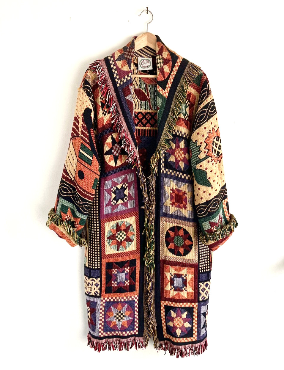 Vtg Sugar Street Weavers Jacket Tapestry Fringe Embroidered Flowers Birds OS