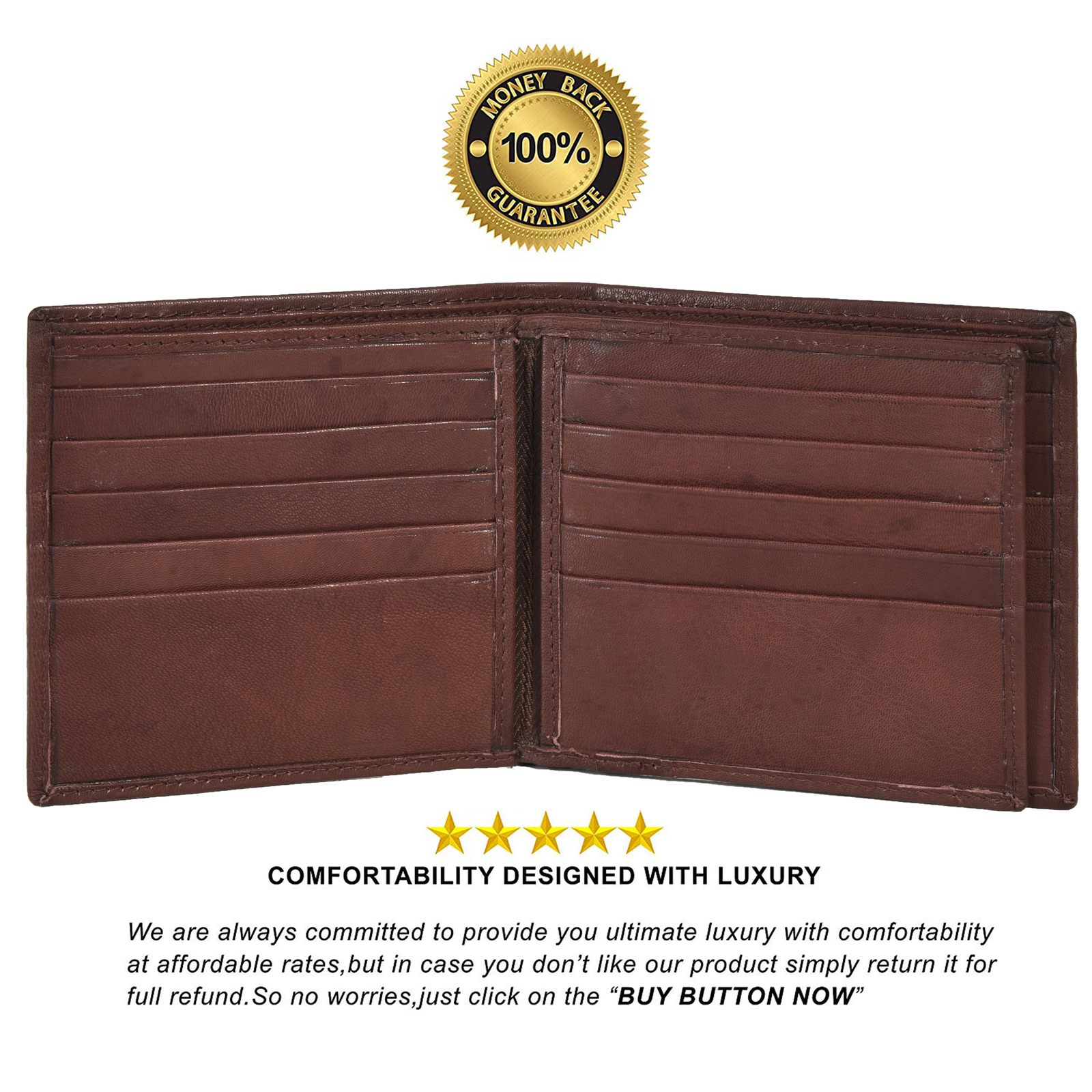 Leatherboss Genuine Leather Men Hipster Wide Middle flap Wallet, Dark Brown