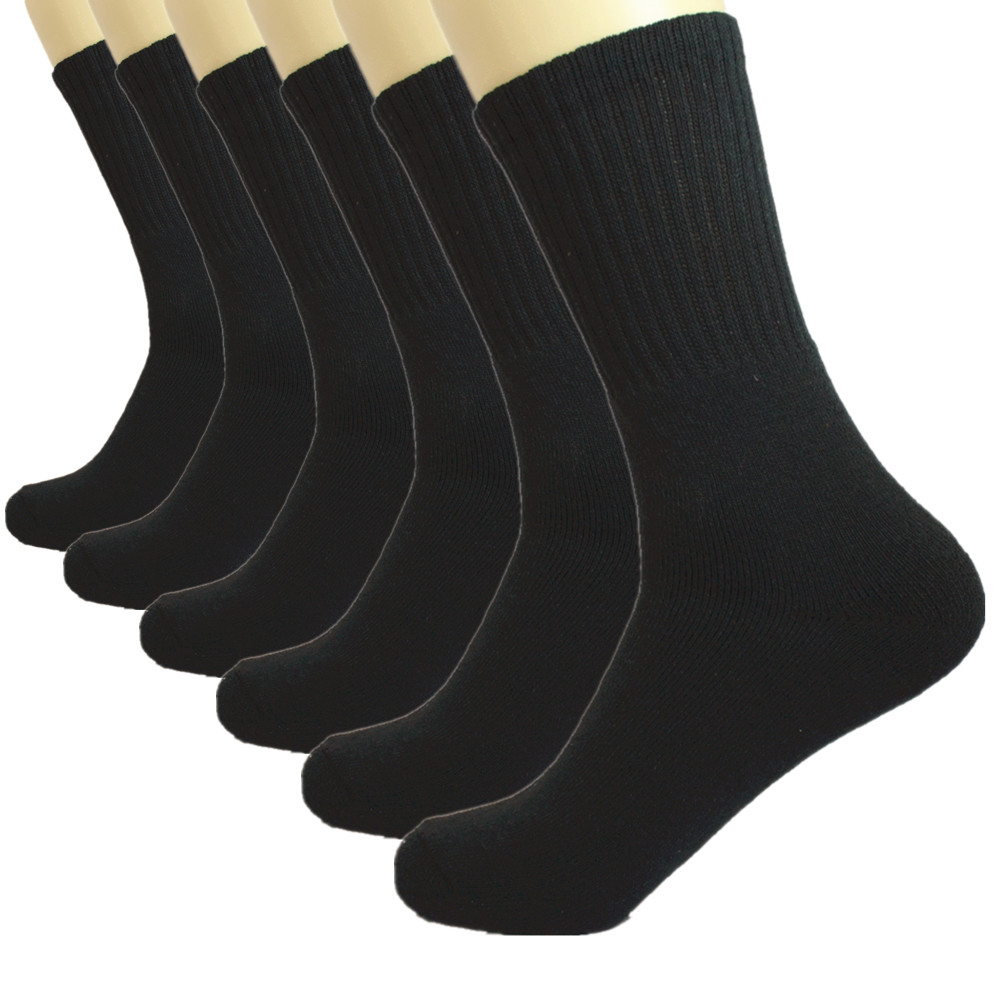 Black 3 to 12 Pairs Mens Sports Athletic Work Crew Cotton Socks Size 9-11 10-13