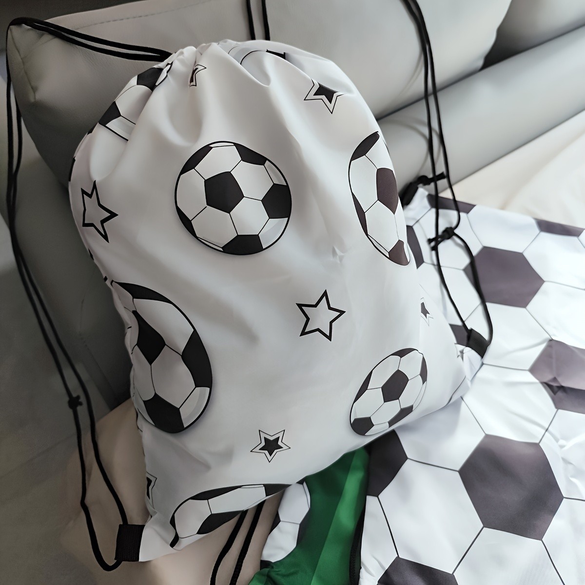 Large Foldable Football Print Drawstring Backpack Unisex Casual Sports Bag ◐
