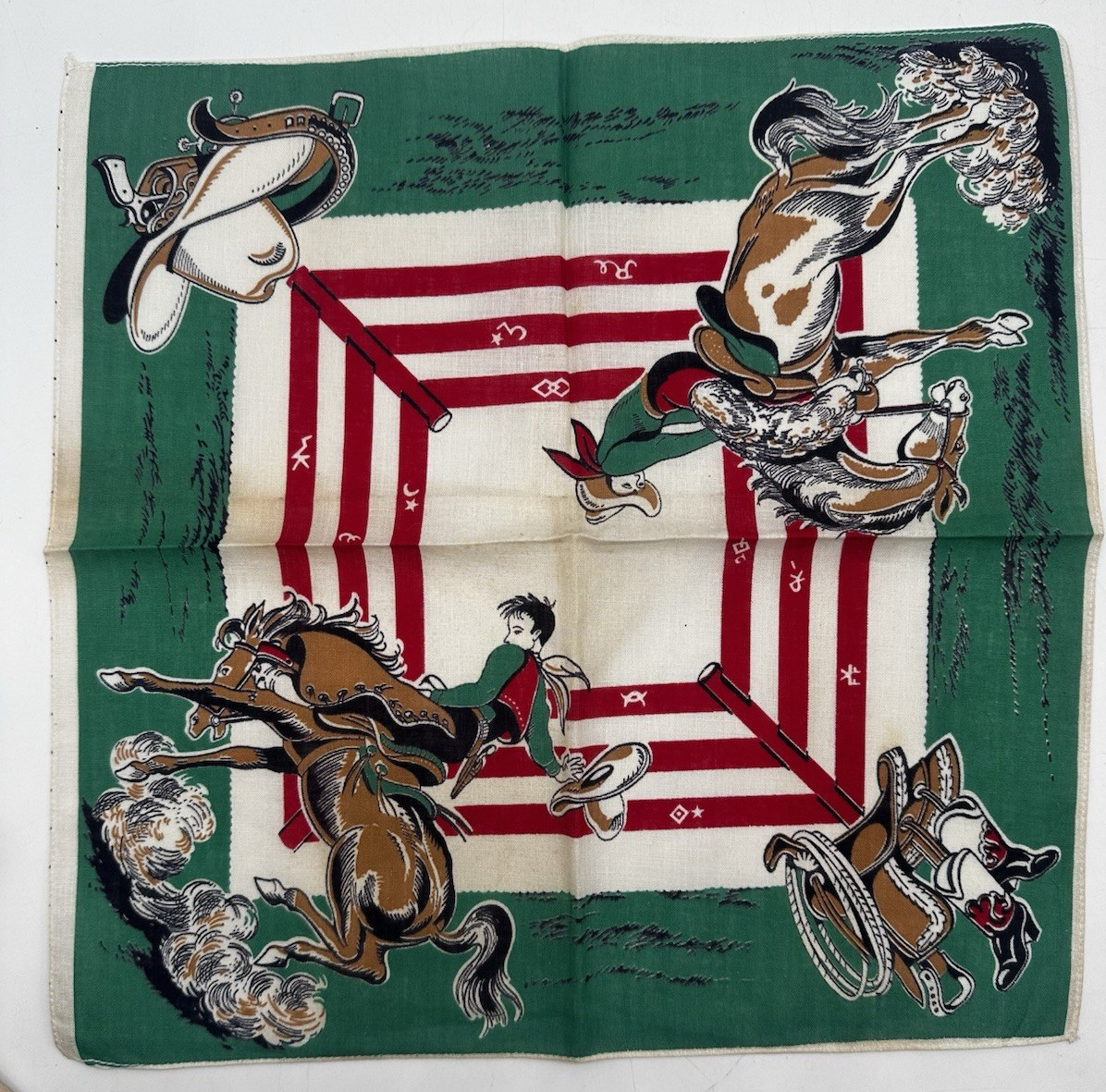 Western Childs Handkerchief 13.5″ x 13.5″ in Bright 50s Colors Red And Green