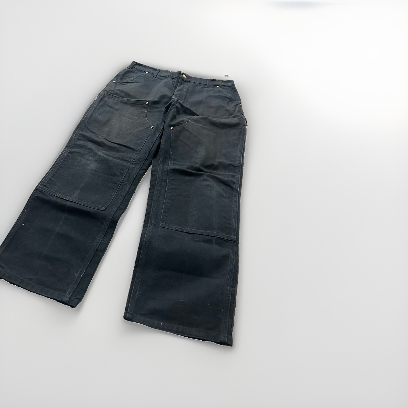 VintageCarhartt B01-BLK Men’s 38×30 Black Cotton Canvas Loose Fit Work Pants USA