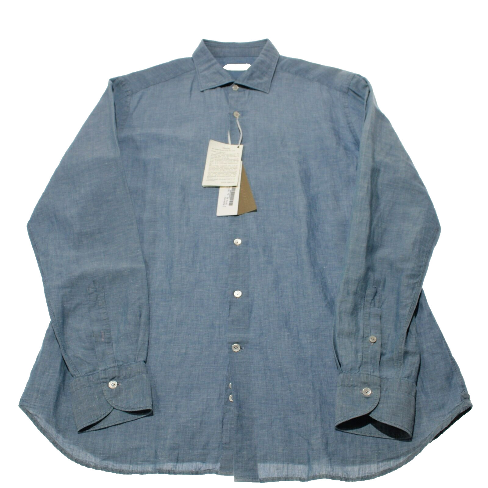 Guglielminotti NWD Linen / Cotton Blend Casual Shirt Size 17 / 43 In Chambray