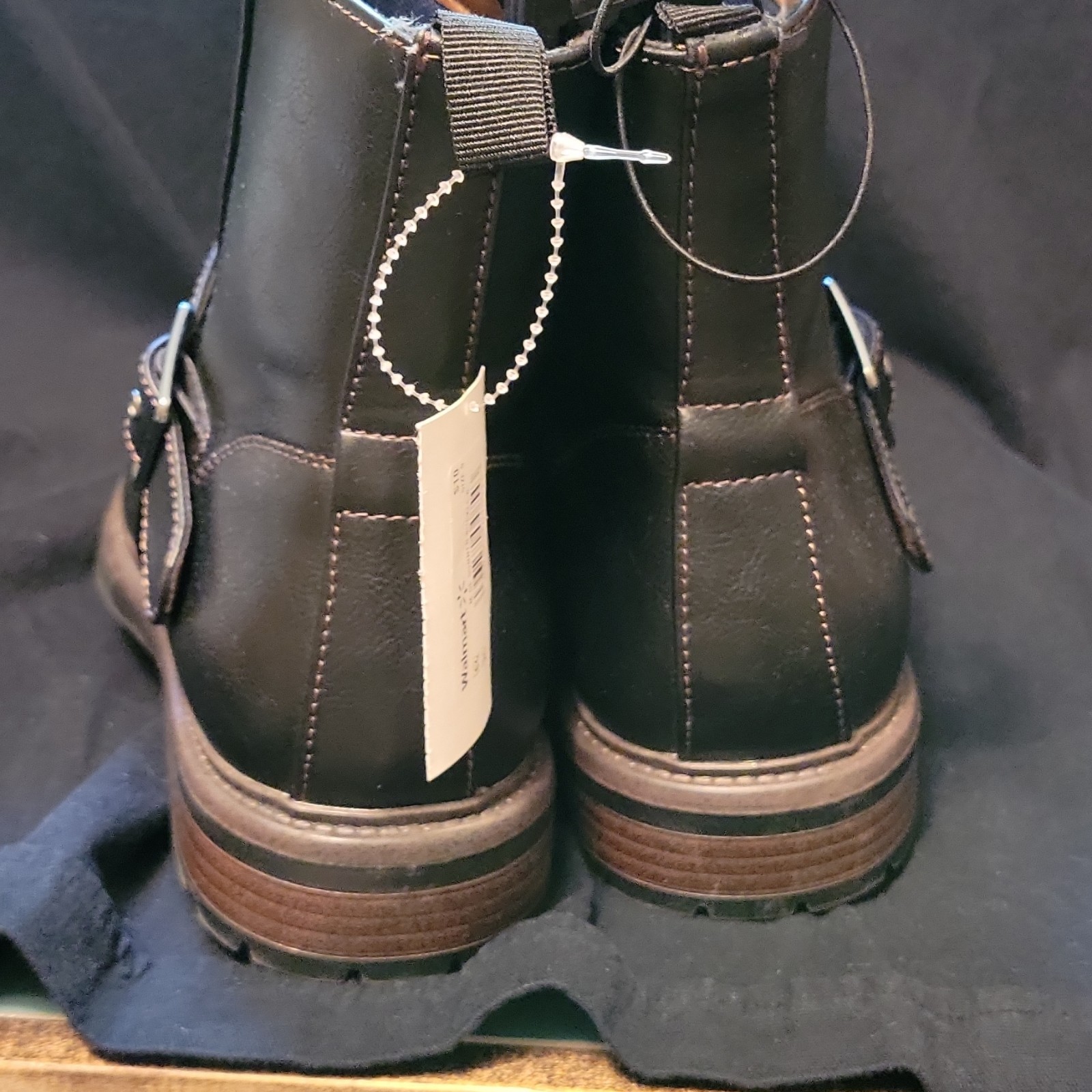 Men’s Black Ankle Harness Boots Buckle Strap Side Zip Synthetic US 9 EU 42