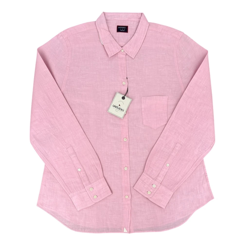 UNTUCKit Blush Pink Womens Long Sleeve Button Up Shirt 100% Linen – Size 14 NEW
