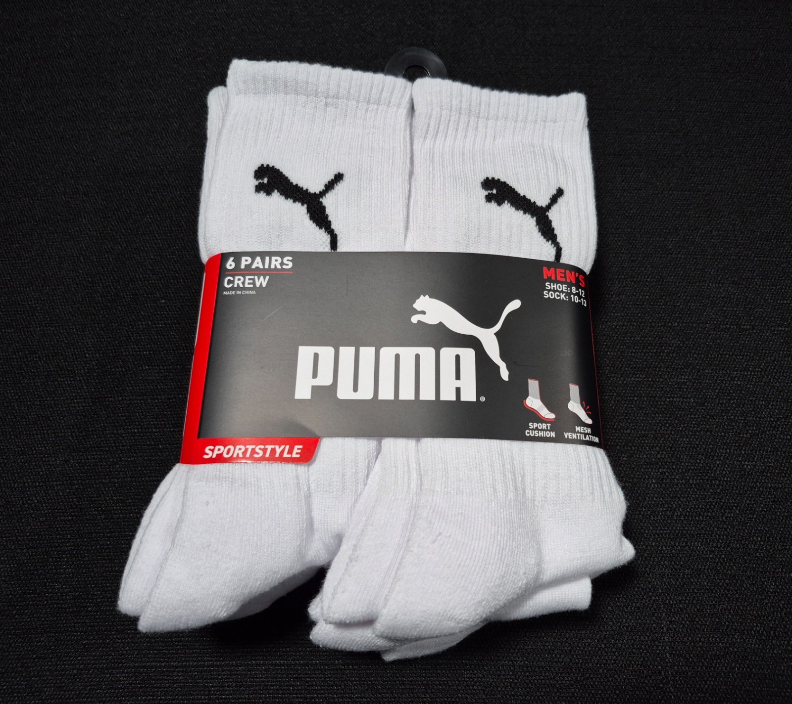Puma Mens 6 Pairs Training crew Sports Socks SZ 8-12 Sports Style Cushioned