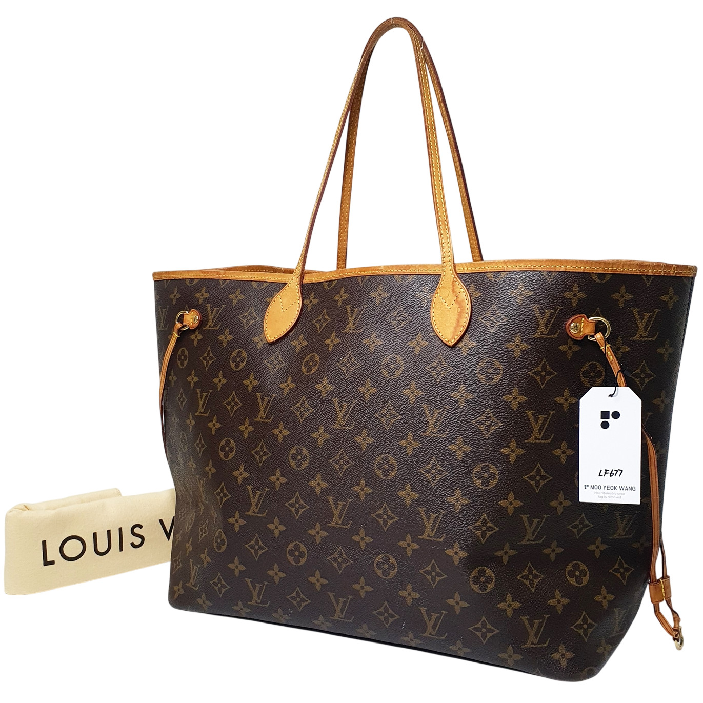 TARIFF FREE Authentic Louis Vuitton Neverfull GM Monogram M40157 Dust bag LF677