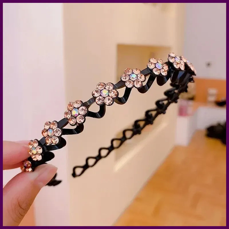 Non-Slip Rhinestone Hairbands Elastic Flower Fashion Pearl Women Hair Hoop Band