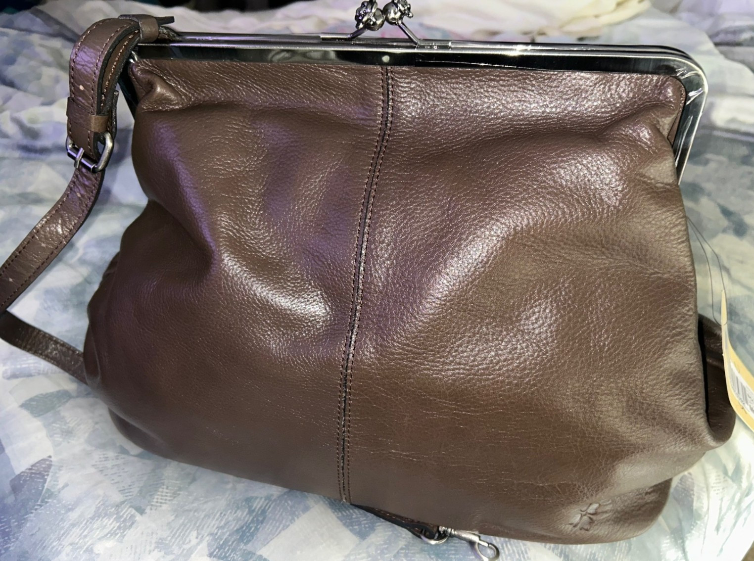 $369. Patricia Nash Serafina Large frame Kisslock Shoulder bag Mushroom Silver