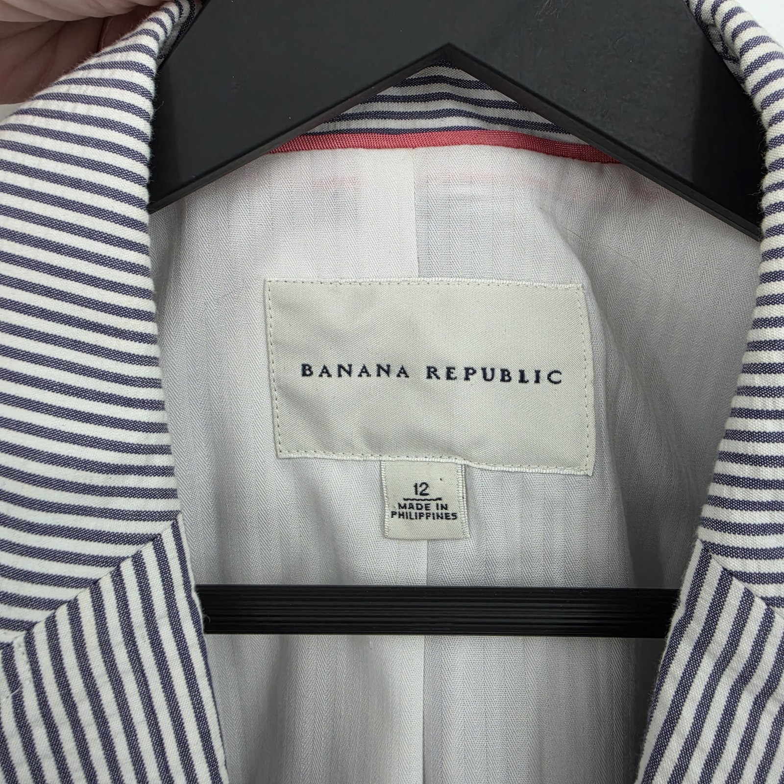 Banana Republic Seersucker Blazer Jacket Womens 12 Striped Coastal Preppy Cotton