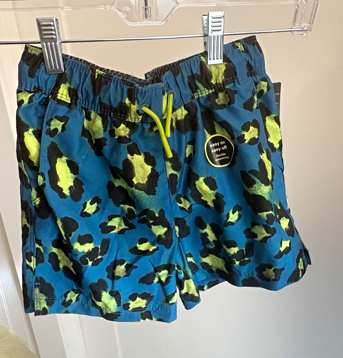 Cat & Jack Boys Swim Shorts S (6/7) Blue/Green/Black Animal Print UPF 50+