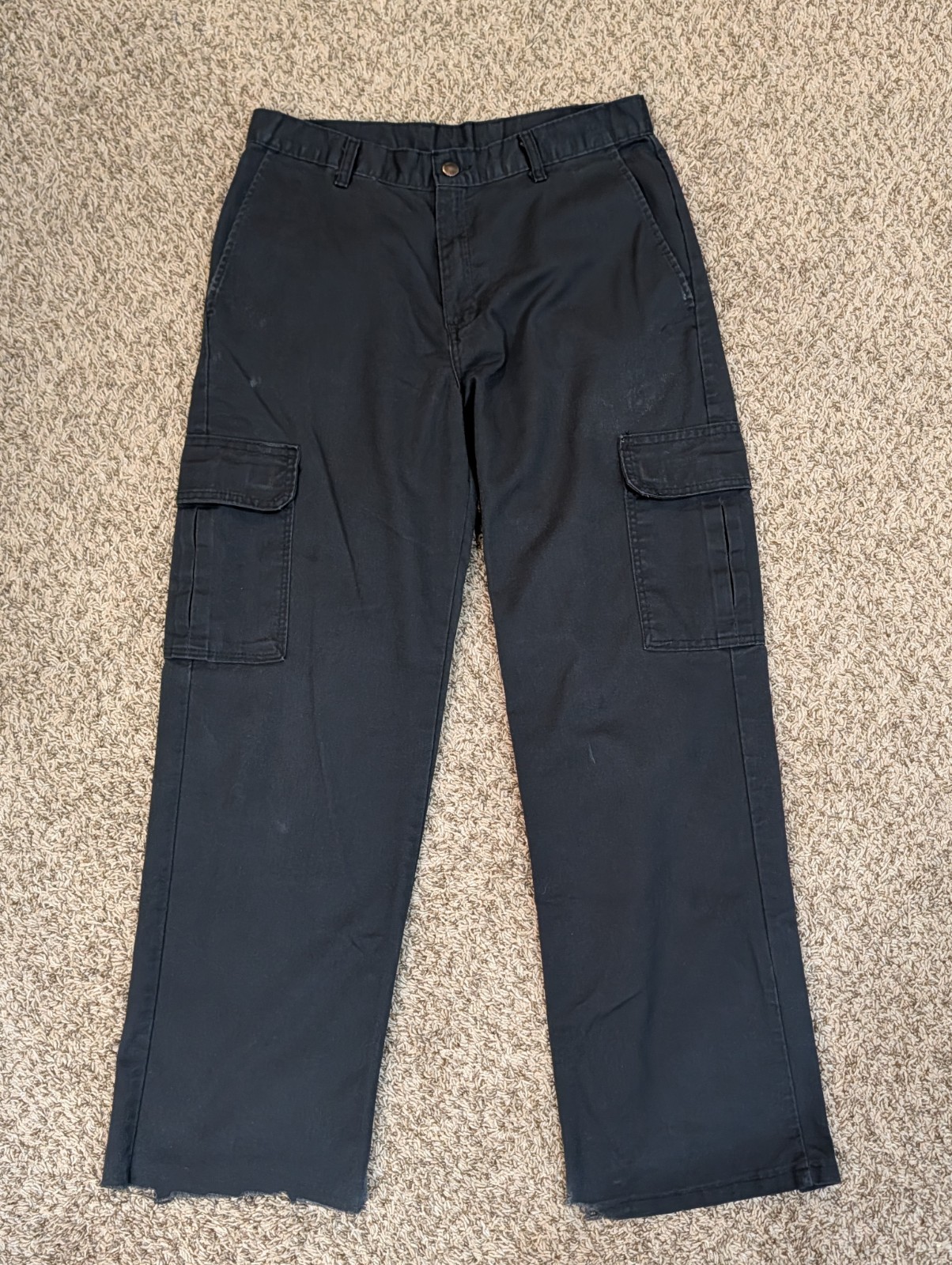 Genuine Dickies Men’s Cargo Pants 32×31 Black Skater Workwear Distressed Hems