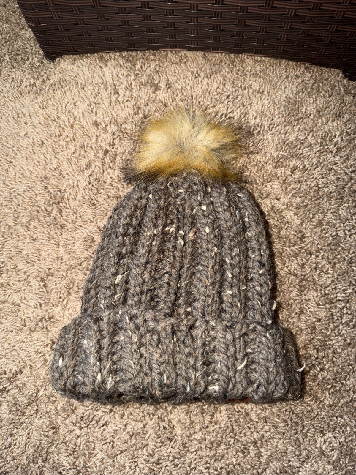 Homemade Crocheted Wool Beanie with Cuff, Color- Barley. Snow Quality! NWT