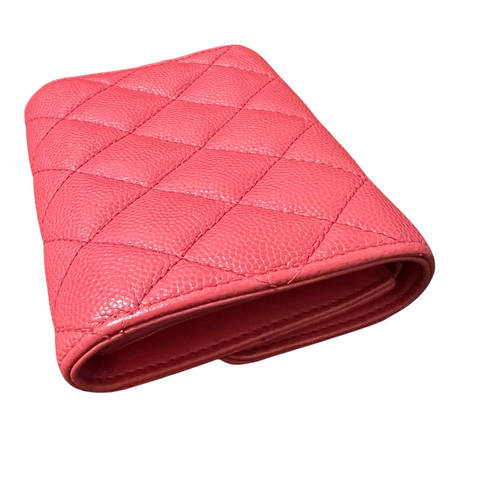 CHANEL Pink Caviar Skin Matelasse CC Logo Flap Tri-fold Small Flap Wallet
