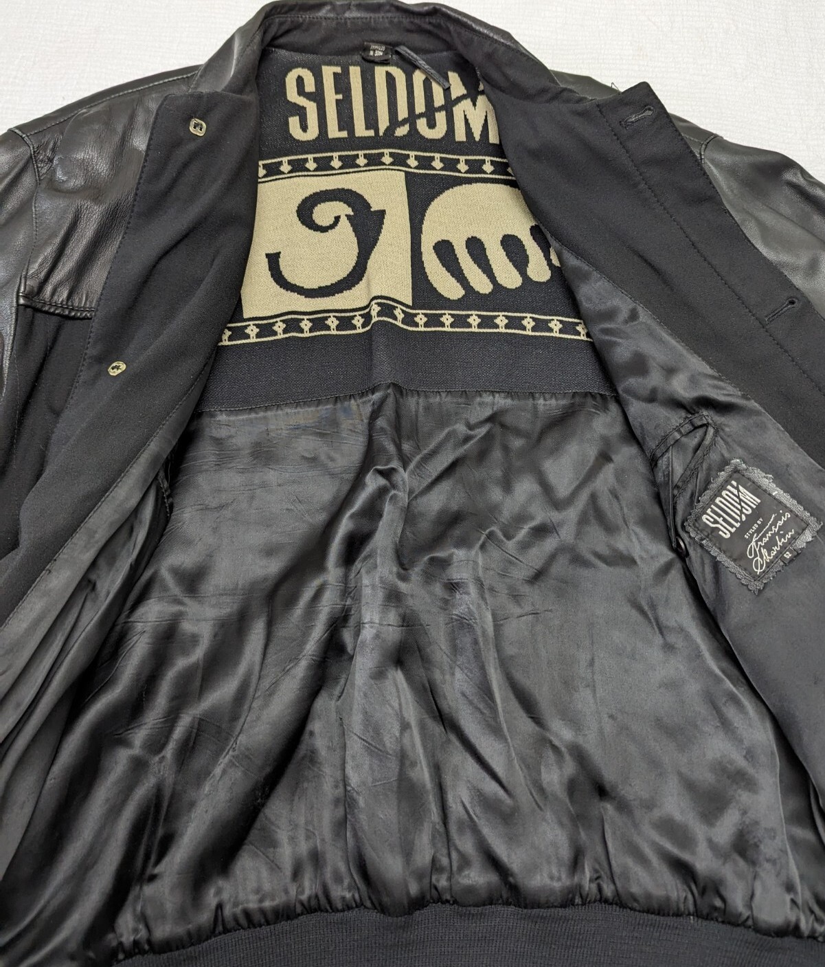 Vintage 80s Mens Wool Leather Bomber Jacket 2X Hipster Metal Accents GERMANY