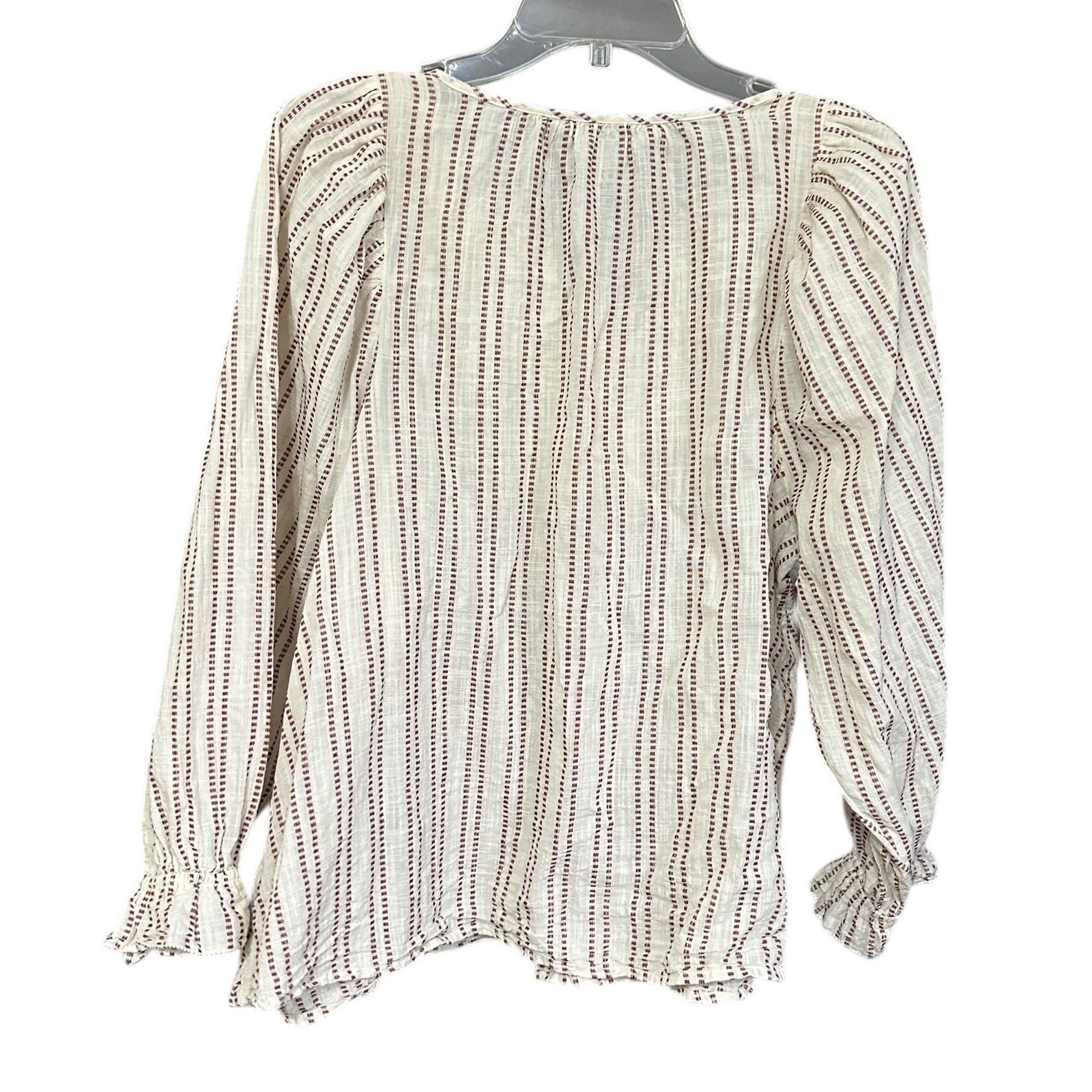 Elizabeth and James Red Ivory Pintuck Striped Cotton Gauze Boho Blouse Sz M