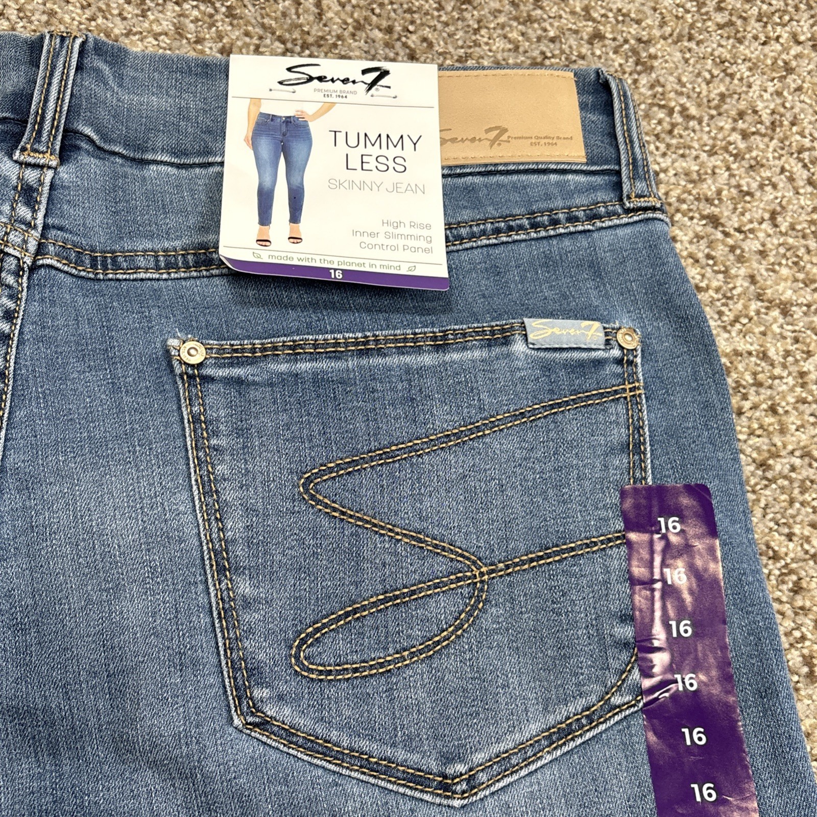 Seven7 Women’s Tummyless Stretch Skinny Jean Size 16 Fits 36 X 29 NEW