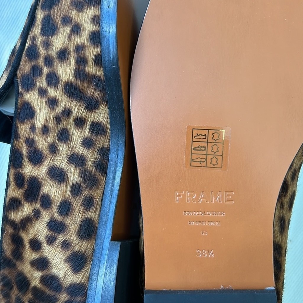 NEW FRAME Designer Le Verona Leather Leopard Print Loafers 38 w/ Dust Bag