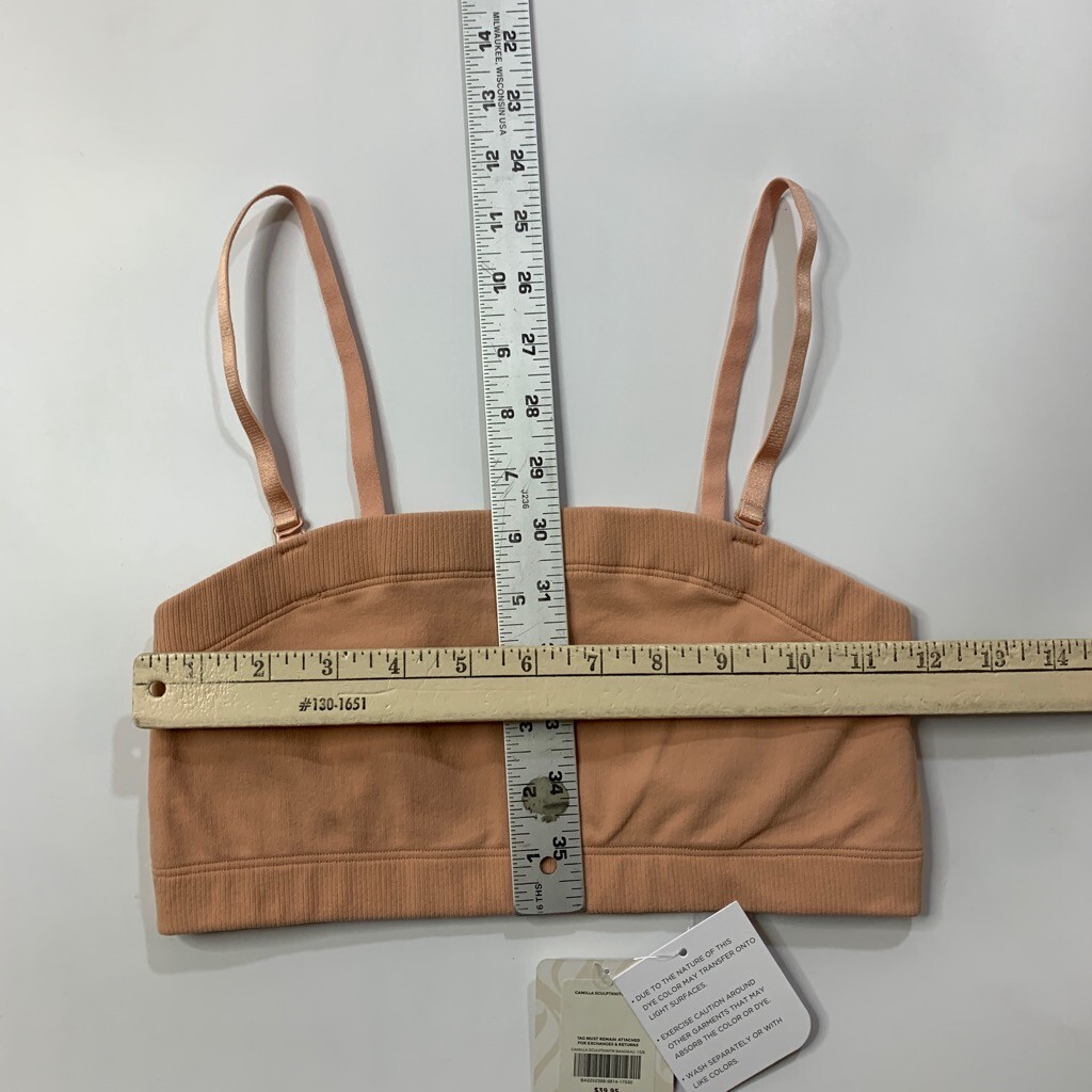 Fabletics Bandeau Women S Small Peachy Sand Cropped Camilla Sculpt Knit Unpadded